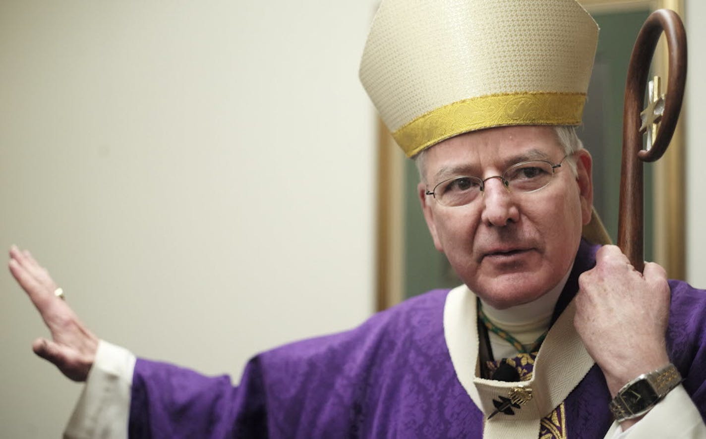 Archbishop John Nienstedt spoke with reporters after he gave a homily Sunday morning at Our Lady of Grace church in Edina in which he apologized for the handling of priest sexual misconduct cases.