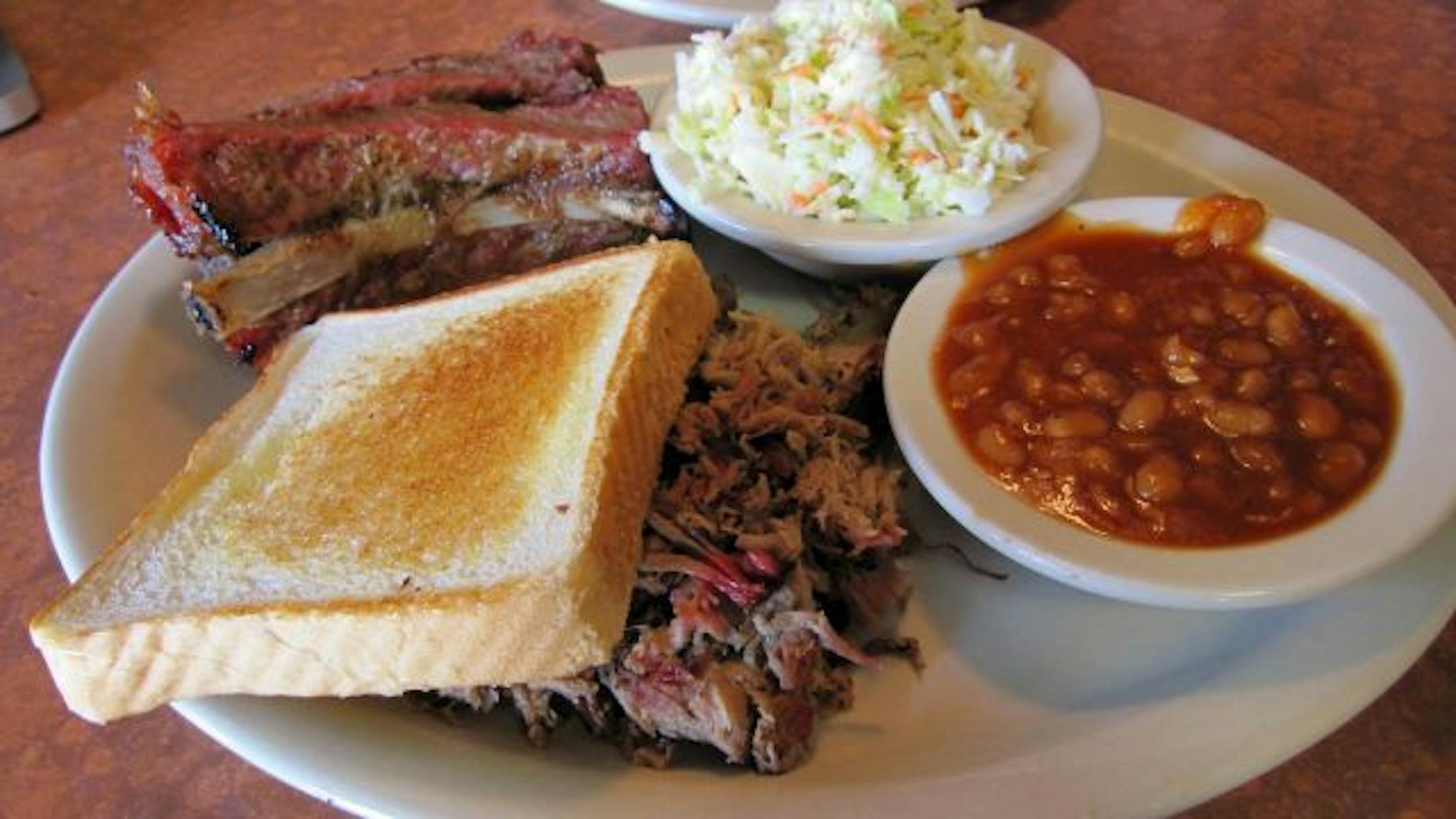 Pulled pork, loin rib platter is a featured dish at Dexter BBQ in Sikeston, Missouri.