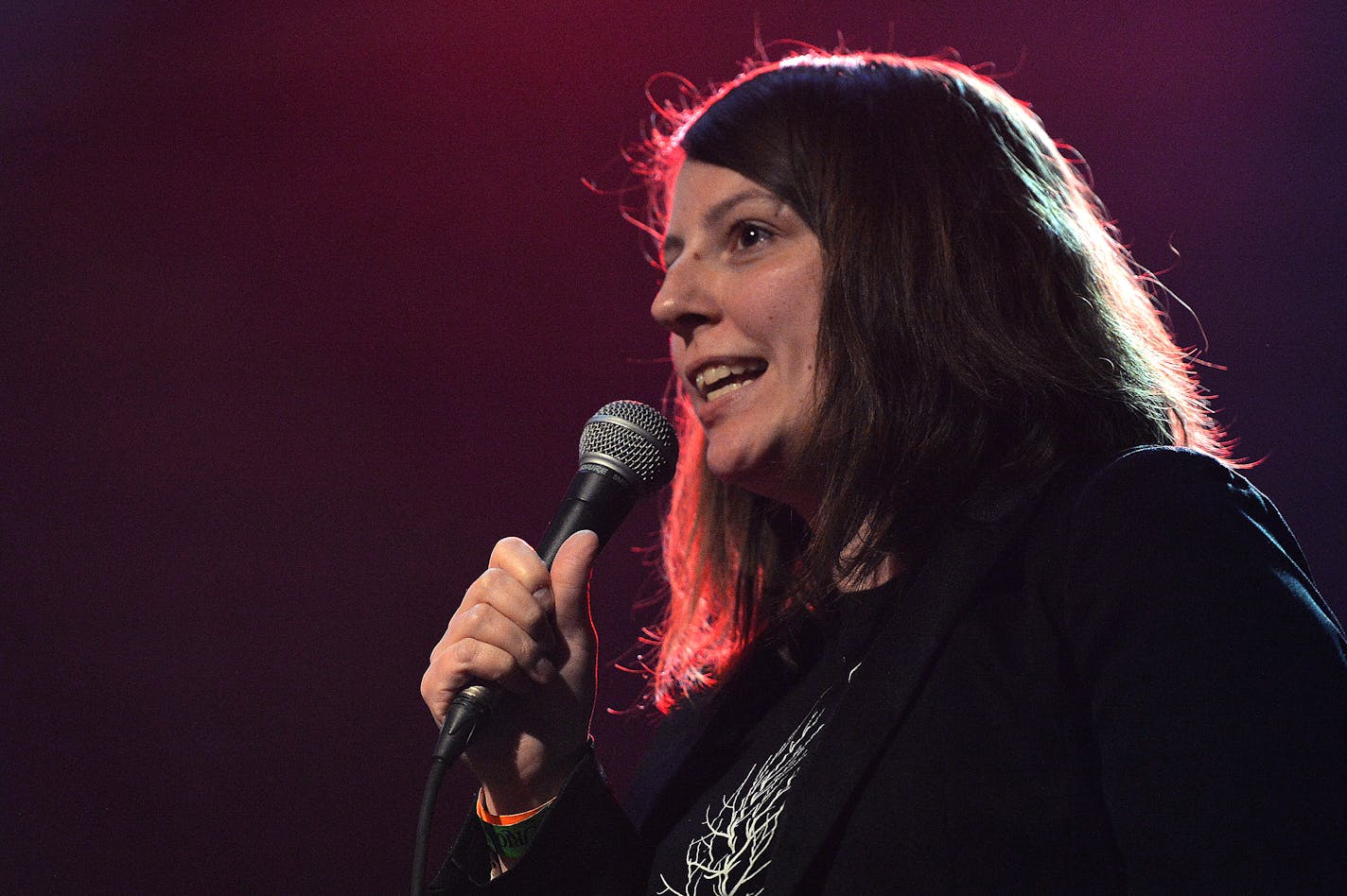 Andrea Swensson introduced bands on stage at First Avenue for 89.3 the Current's birthday party in 2016.