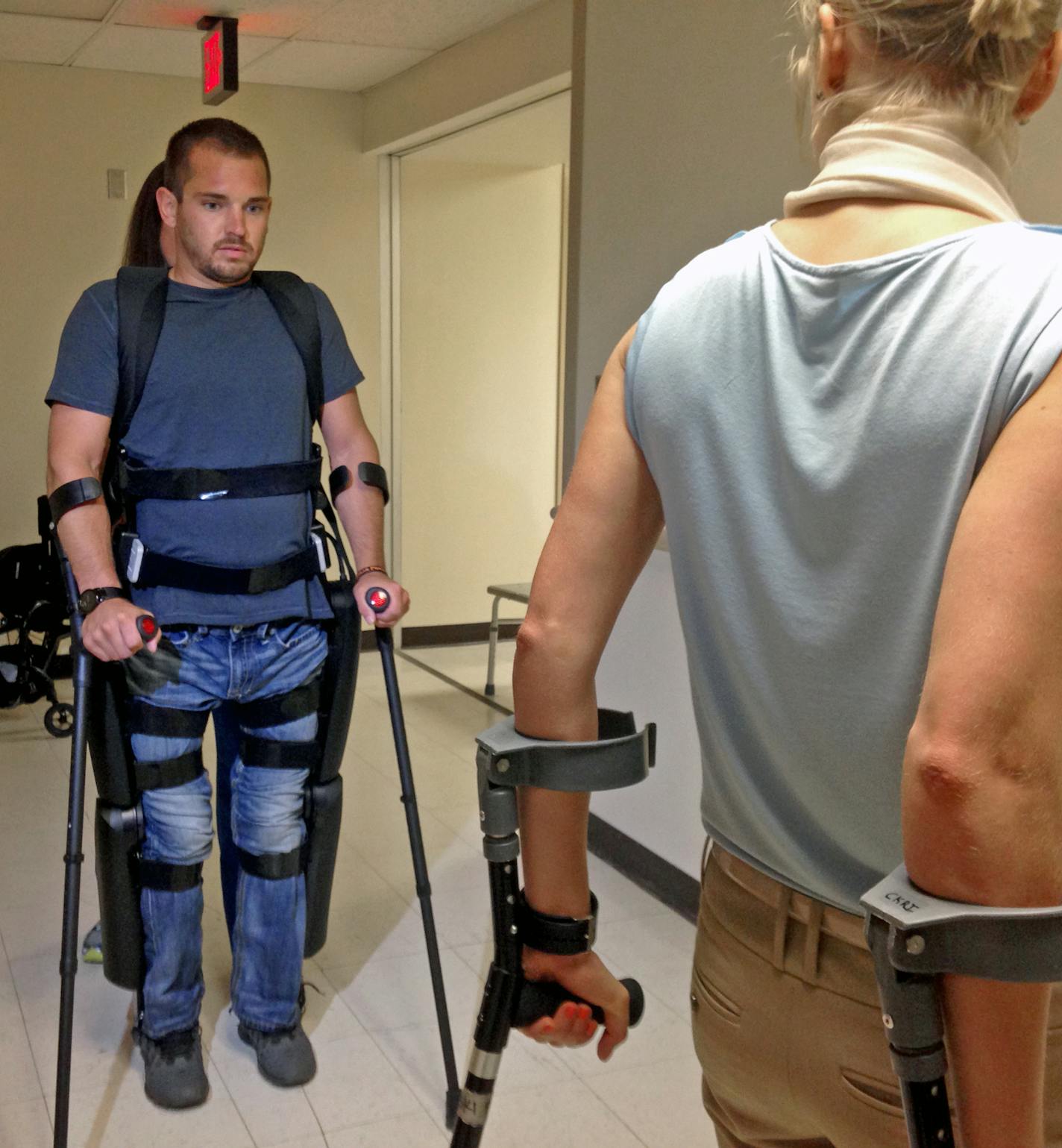 Isaac Schreurs, a motorsports racer who has been paralyzed from the waist down for a decade, walked again this week. In a south Minneapolis hospital, Schreurs walked using the FDA's only approved exoskeleton for spinal cord injuries.