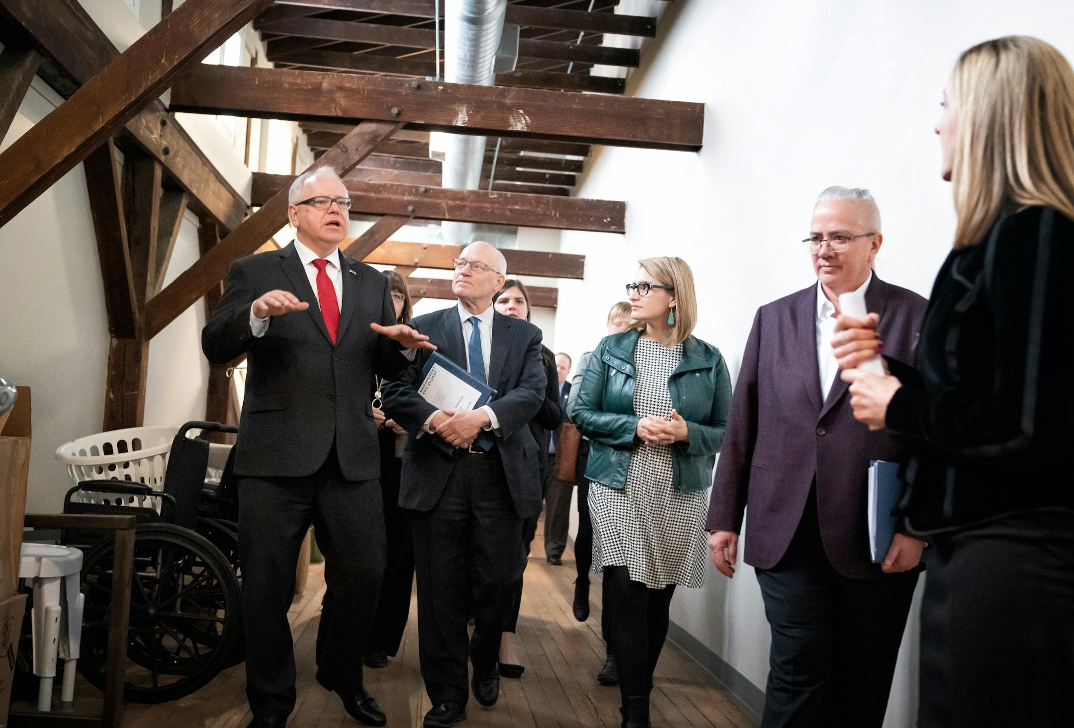 Governor Tim Walz toured the Upper Post Veterans Community at Fort Snelling, remodeled as a place to live for formerly homeless veterans. He touted it as an example of important and appropriate investments in Minnesota as he released his $1.3 billion bonding proposal.