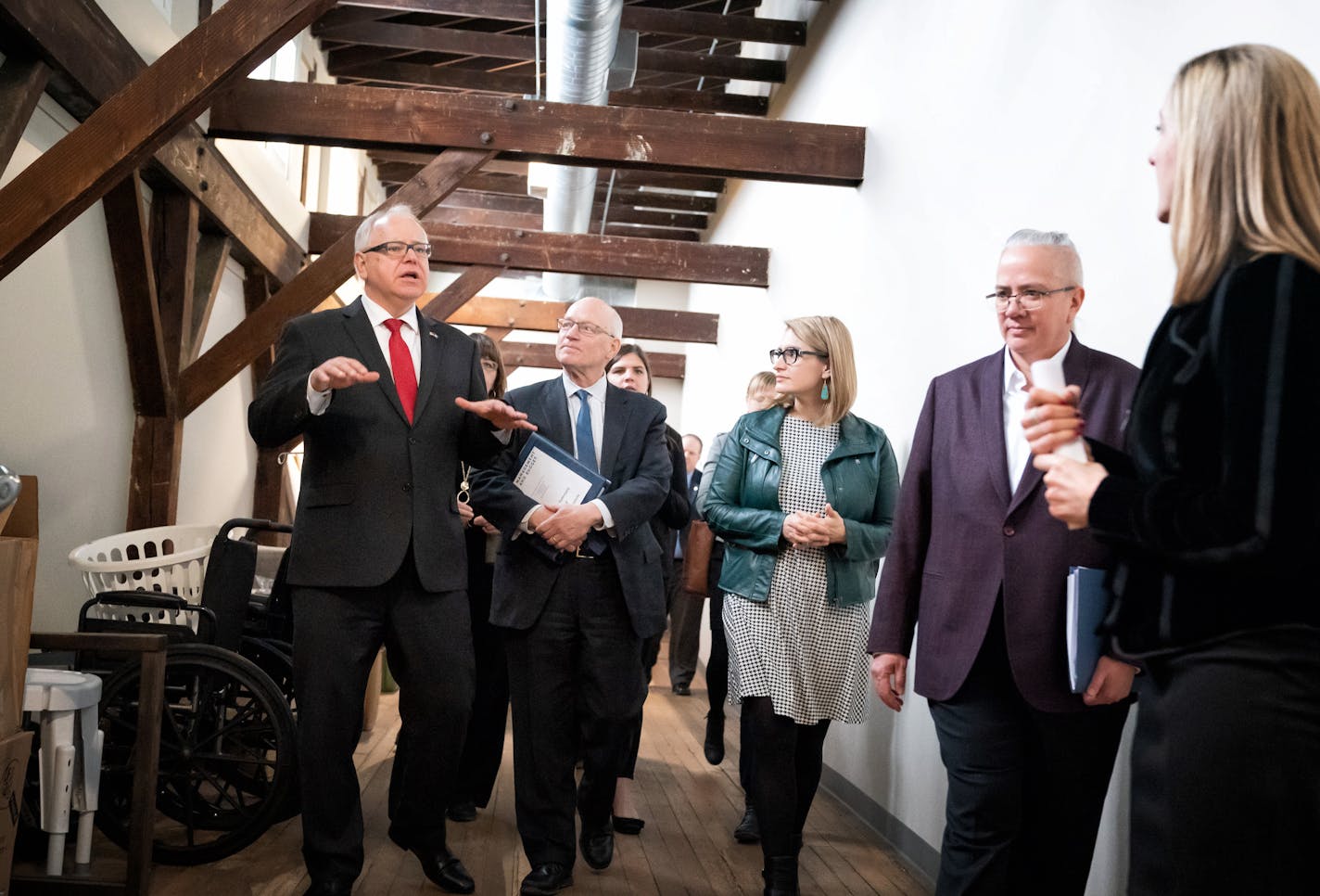 Governor Tim Walz toured the Upper Post Veterans Community at Fort Snelling, remodeled as a place to live for formerly homeless veterans. He touted it as an example of important and appropriate investments in Minnesota as he released his $1.3 billion bonding proposal.