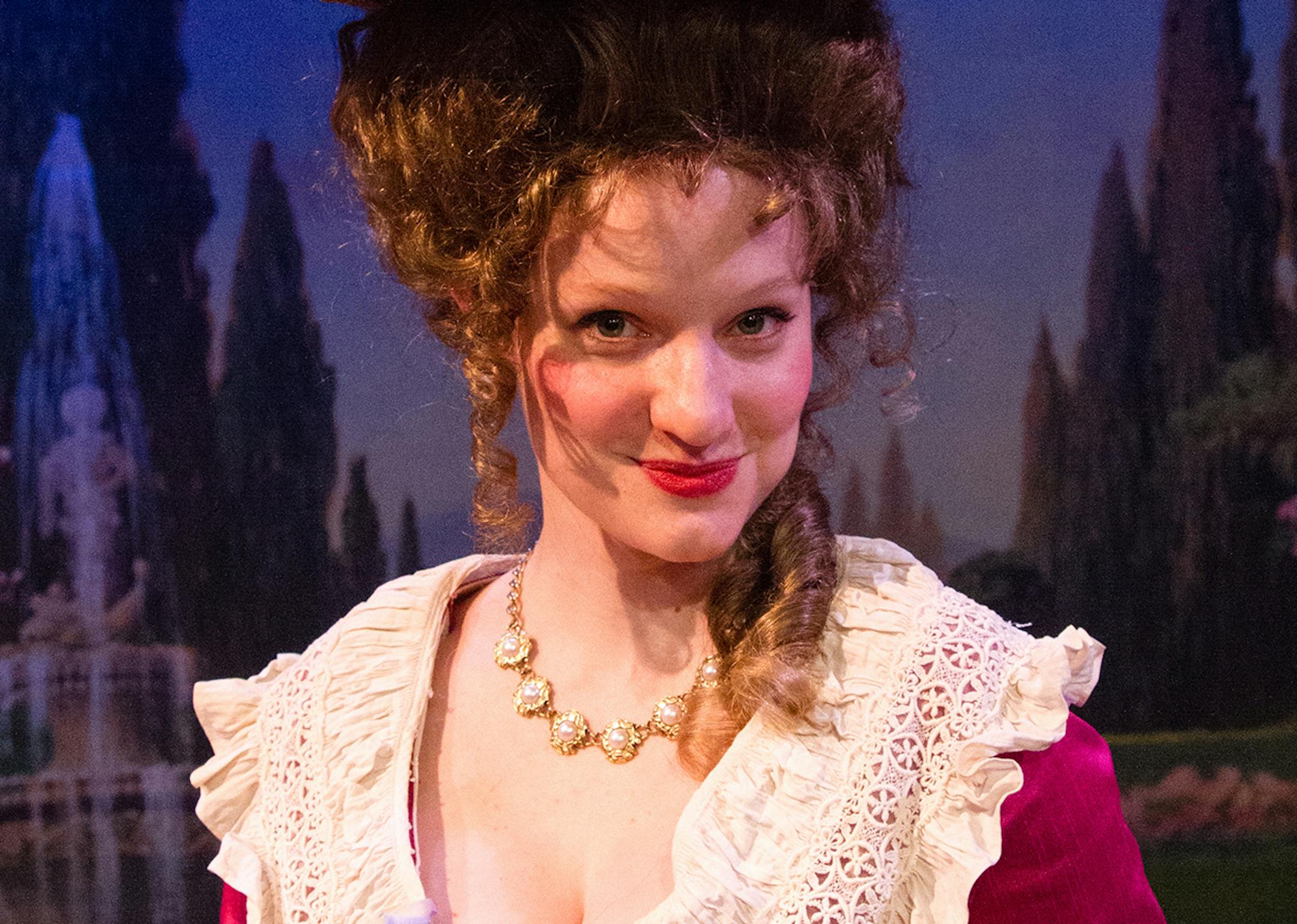 Jane Froiland as Marie Antoinette in "Marie Antoinette," costume by Kathy Kohl, photo by Walking Shadow Theatre Company.