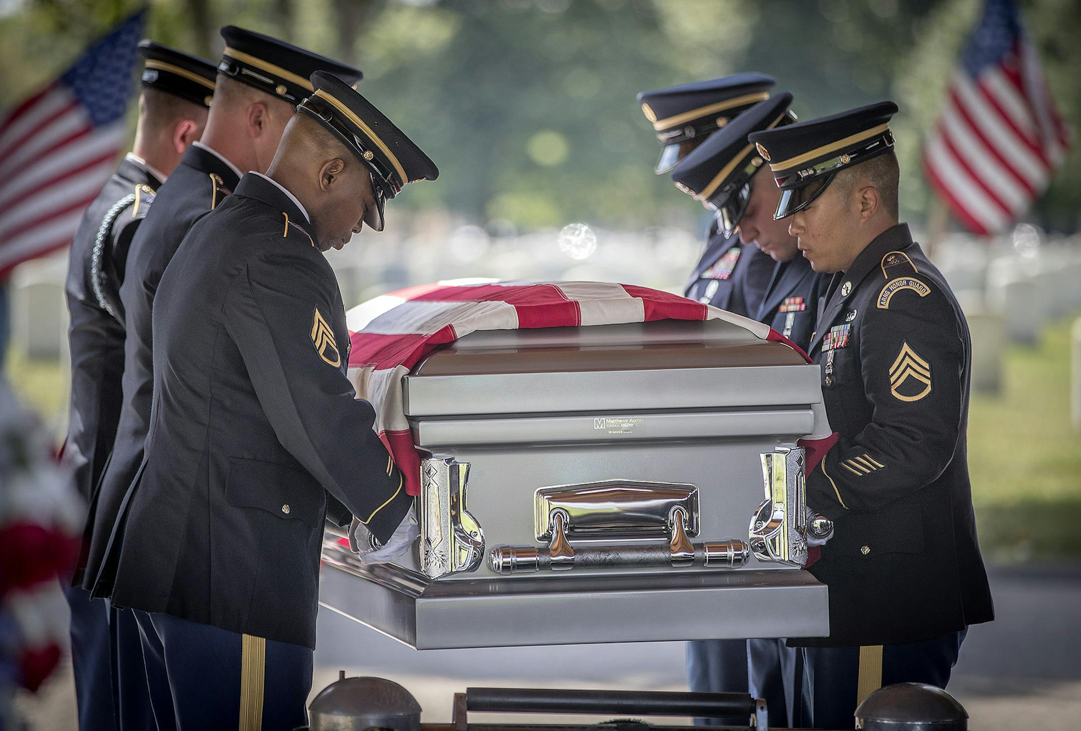 More than 70 years after Army Staff Sgt. Jerry Jacobsen went missing during a World War II battle in France, his remains were finally recovered and laid to rest at Fort Snelling National Cemetery on Friday before his widow, Catherine Tauer, family and friends.