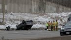 A rollover fatal crash closed down I-94 eastbound in St. Paul near the Minneapolis border during the mid-afternoon Saturday, Jan. 28, 2017, in St. Pau