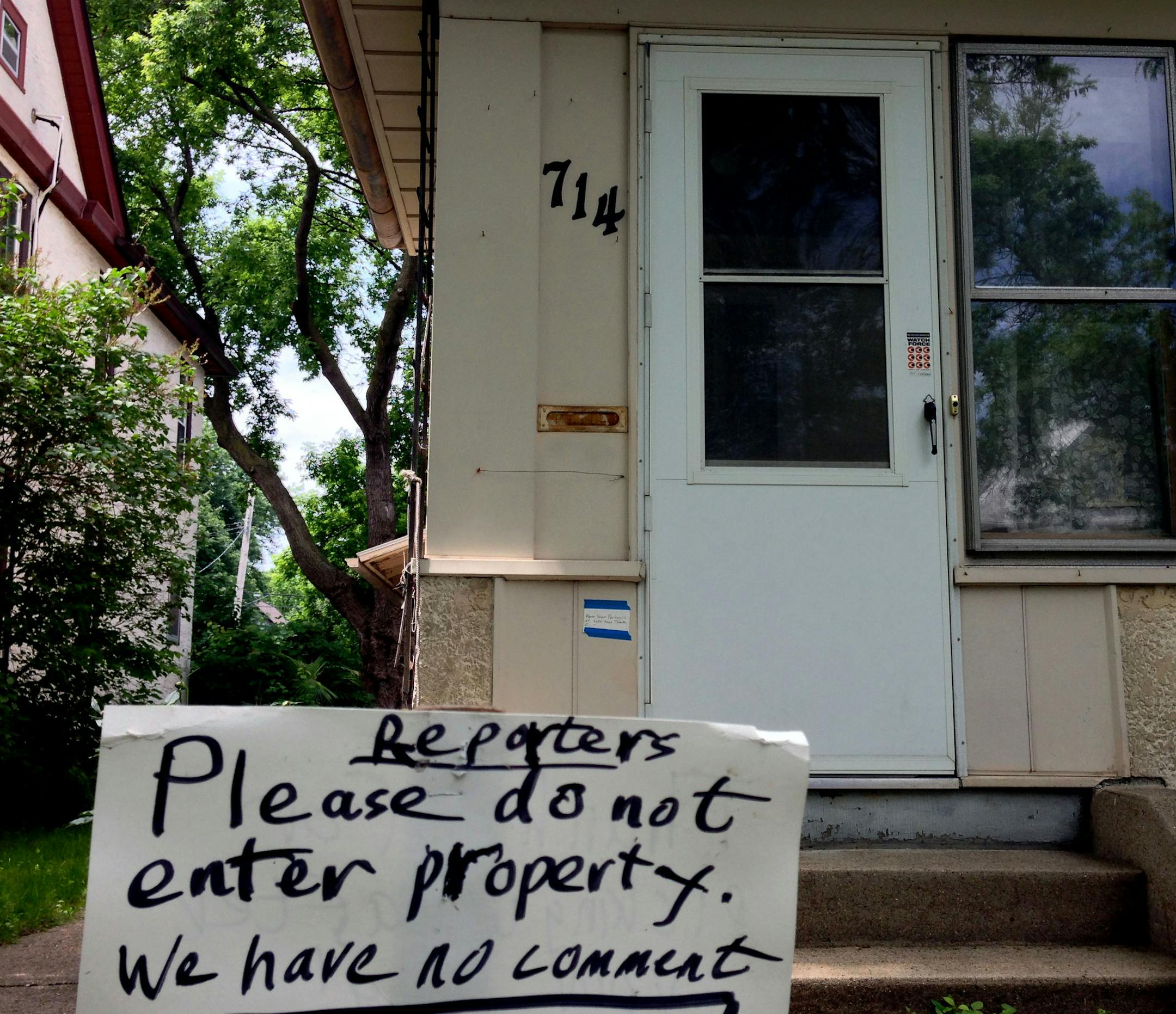 A neighbor posted this sign with an obscenity at the bottom to ward off members of the media that have staked out the house where, Michael Karkoc, lives in NE Minneapolis. Karkoc 94 was, a top commander of a Nazi SS-led unit accused of burning villages filled with women and children lied to American immigration officials to get into the United States and has been living in Minnesota since shortly after World War II, according to evidence uncovered by The Associated Press. He told American author