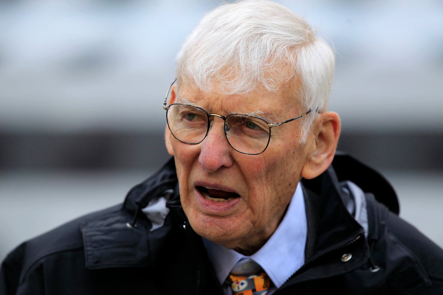 FILE - In this Oct. 7, 2012, file photo Dan Rooney watches warm ups before an NFL football game between the Pittsburgh Steelers and Philadelphia Eagles in Pittsburgh. The Steelers announced Mr. Rooney died Thursday, Apr. 13, 2017. He was 84. (AP Photo/Gene J. Puskar, File)