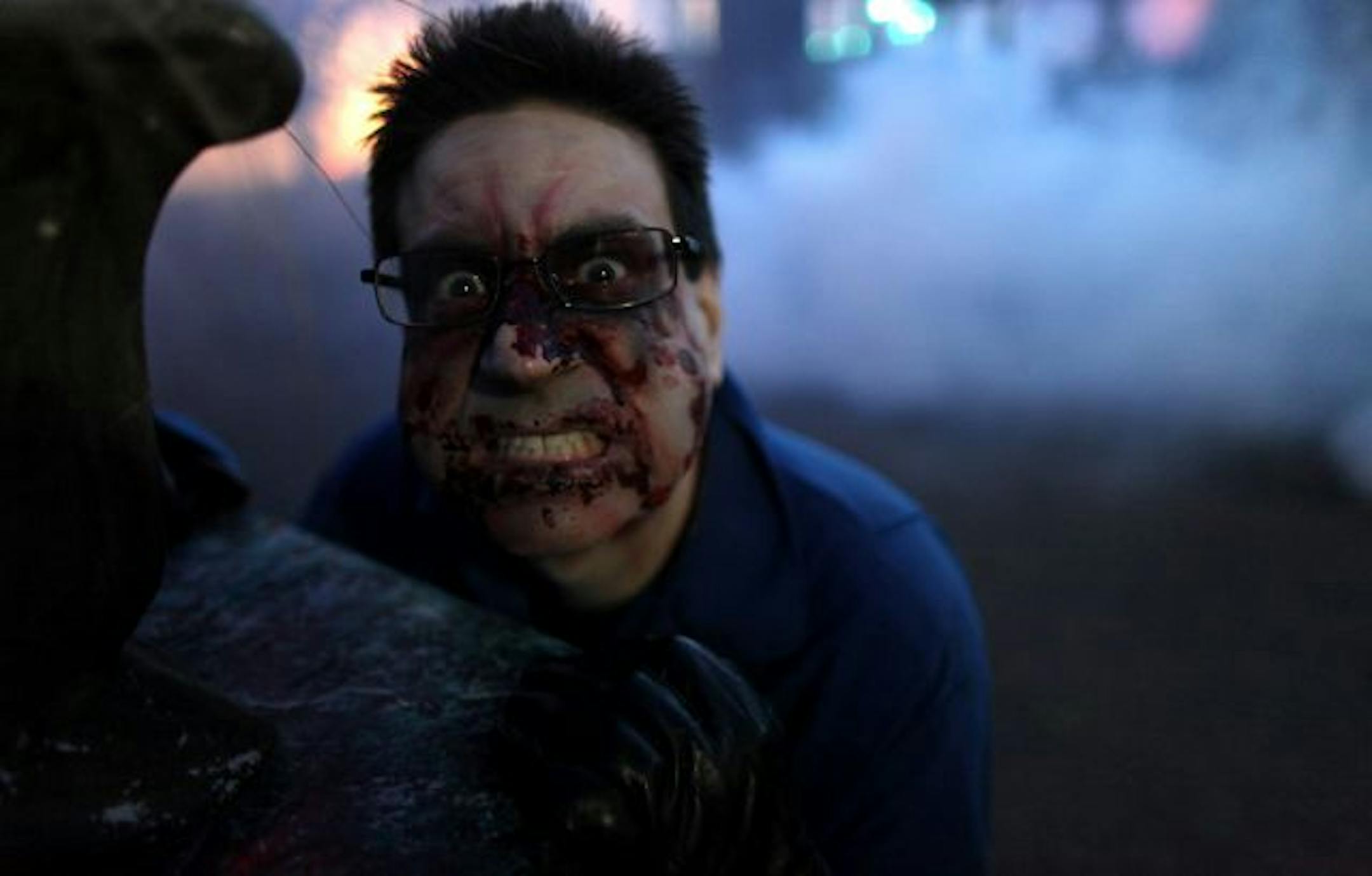 The Star Tribune's Randy Salas is ready to play his role of zombie at Valleyfair's "Valleyscare".