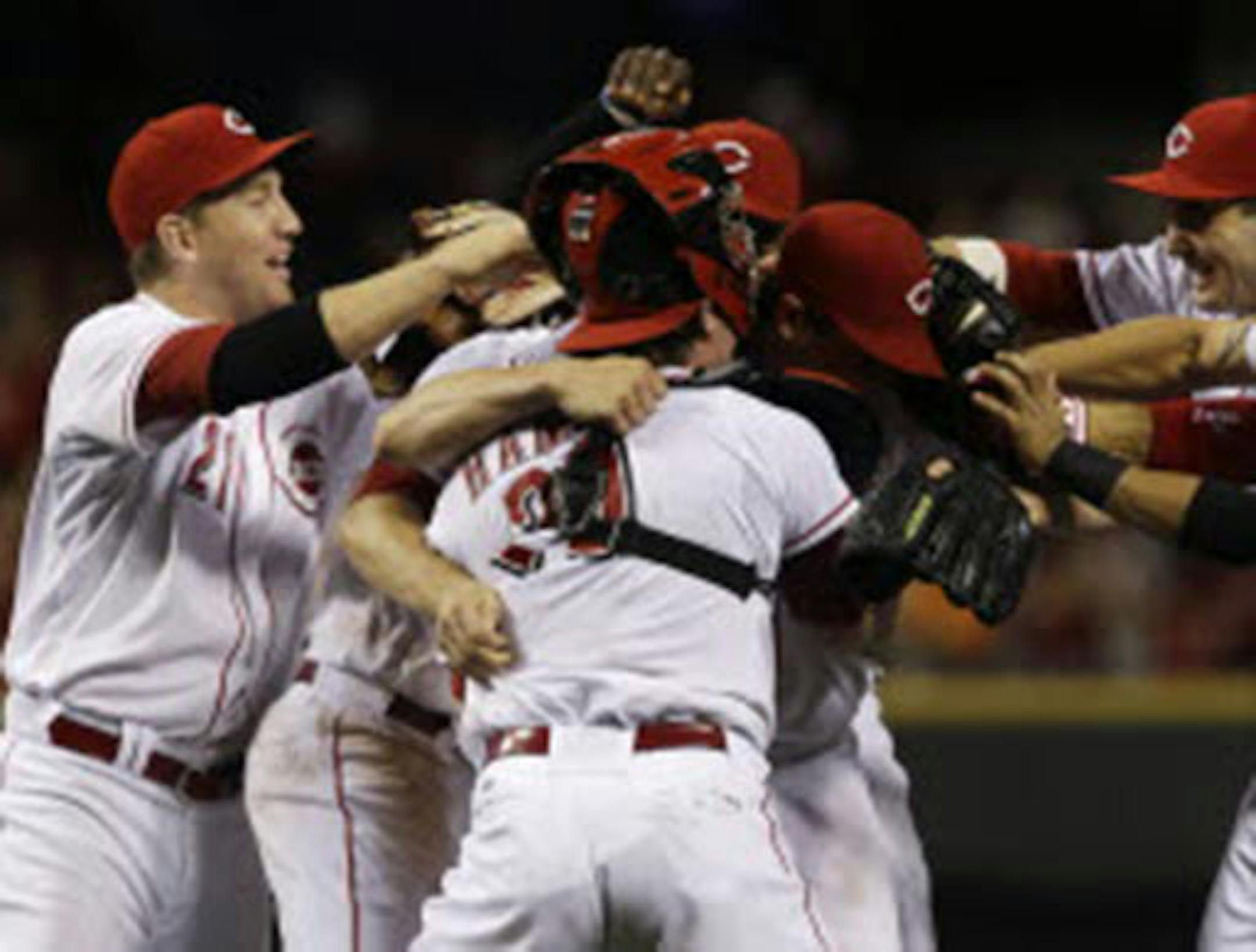 Reds starter Homer Bailey was mobbed after no-hitting the San Francisco Giants on Tuesday in Cincinnati.