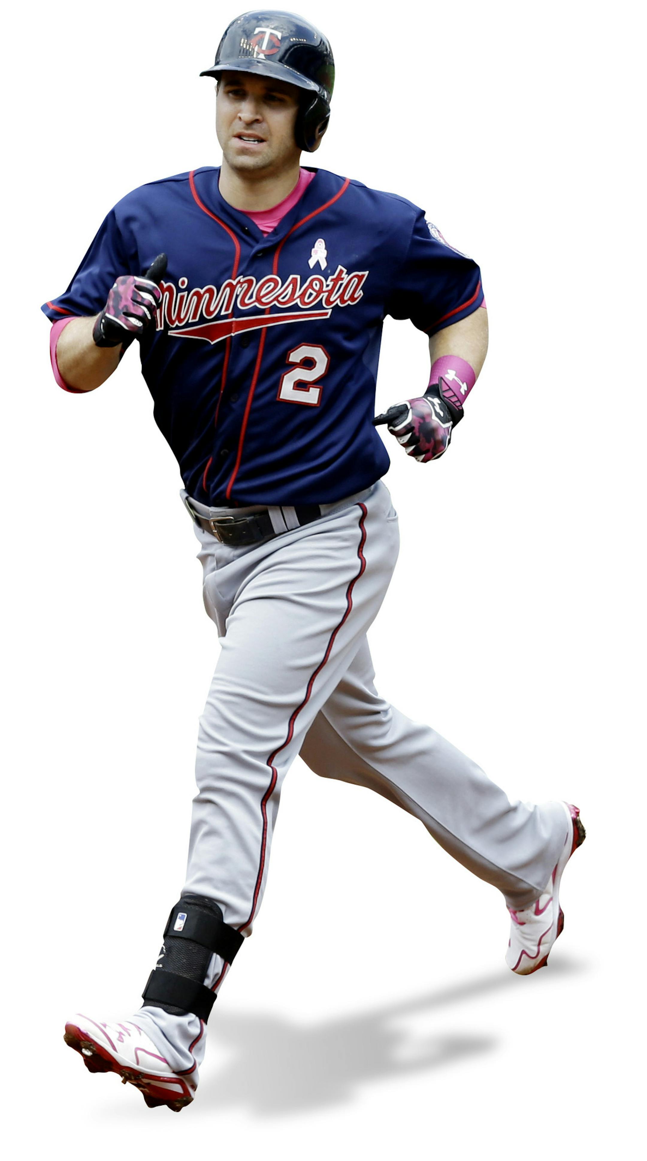 Minnesota Twins' Brian Dozier runs the bases after hitting a solo home run off Cleveland Indians starting pitcher Danny Salazar in the first inning of a baseball game, Sunday, May 10, 2015, in Cleveland. (AP Photo/Tony Dejak) ORG XMIT: OHTD10