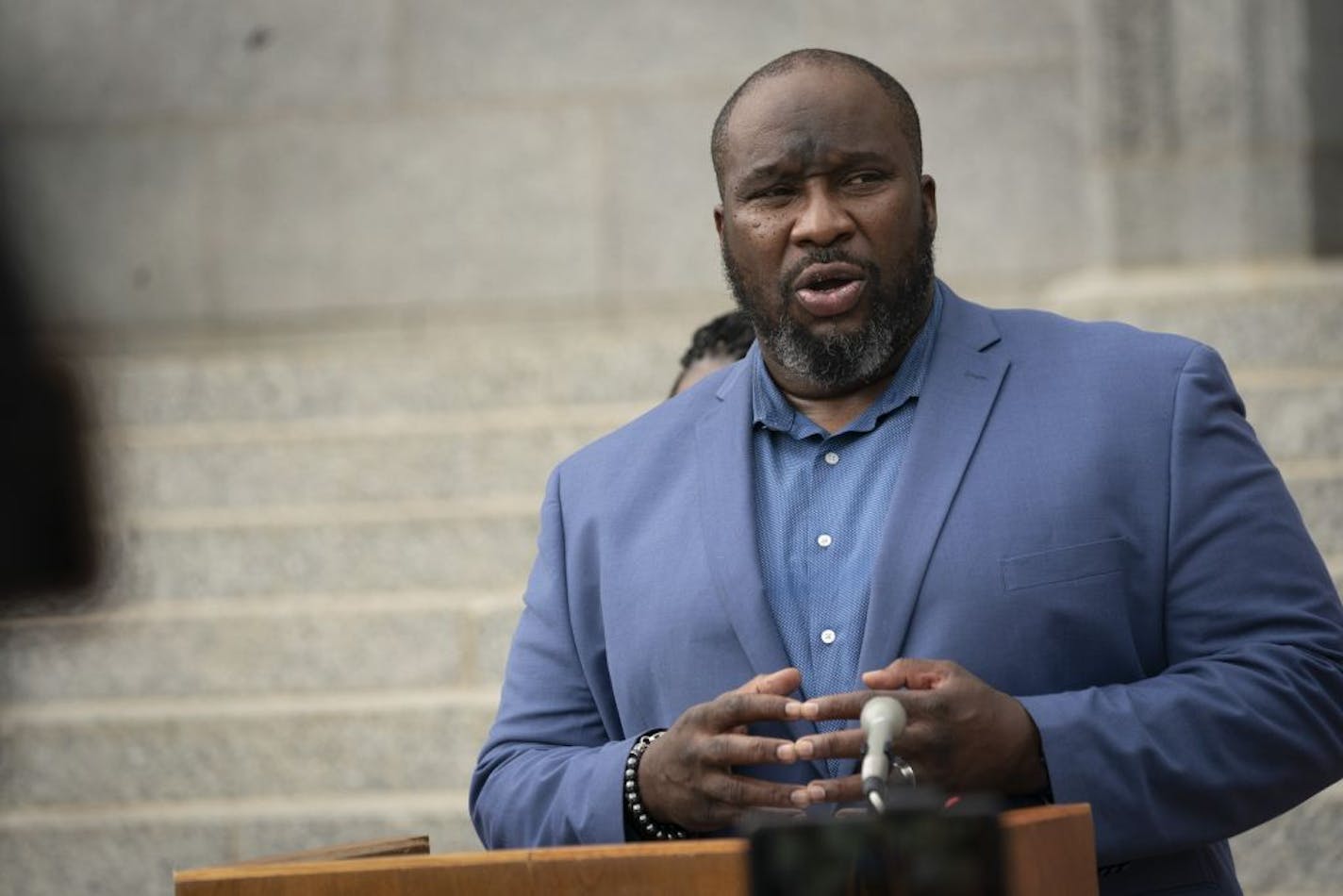 "Everybody's words and the way they message, that matters," said Sen. Jeff Hayden, who lost a primary race in August to Democratic Socialist opponent Omar Fateh. Hayden, above, is seen at a news conference in July.