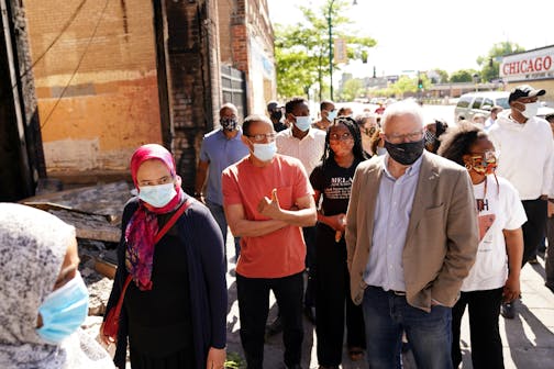 Gov. Tim Walz, Sen. Amy Klobuchar, and Sen. Tina Smith met with business owners that were affected by the looting and riots following the George Floyd protests Friday morning at Midtown Global Market on East Lake Street.