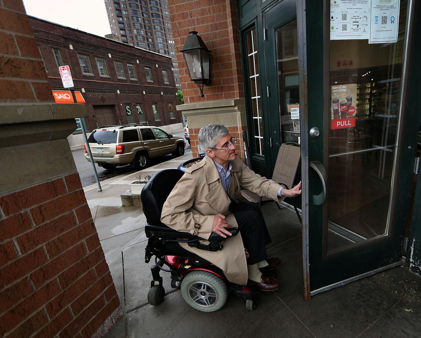 Dr. David Ketroser entered a store near his Minneapolis home. Ketroser has filed dozens of lawsuits against west metro businesses over failure to comply with the Americans with Disabilities Act. ] JIM GEHRZ &#xef; james.gehrz@startribune.com / Minneapolis, MN / May 27, 2016 3:30 PM &#xf1; BACKGROUND INFORMATION: Disability access advocates have moved into Hopkins, filing at least a dozen lawsuits over access to businesses under the Americans with Disabilities Act. As has happened throughout Minn