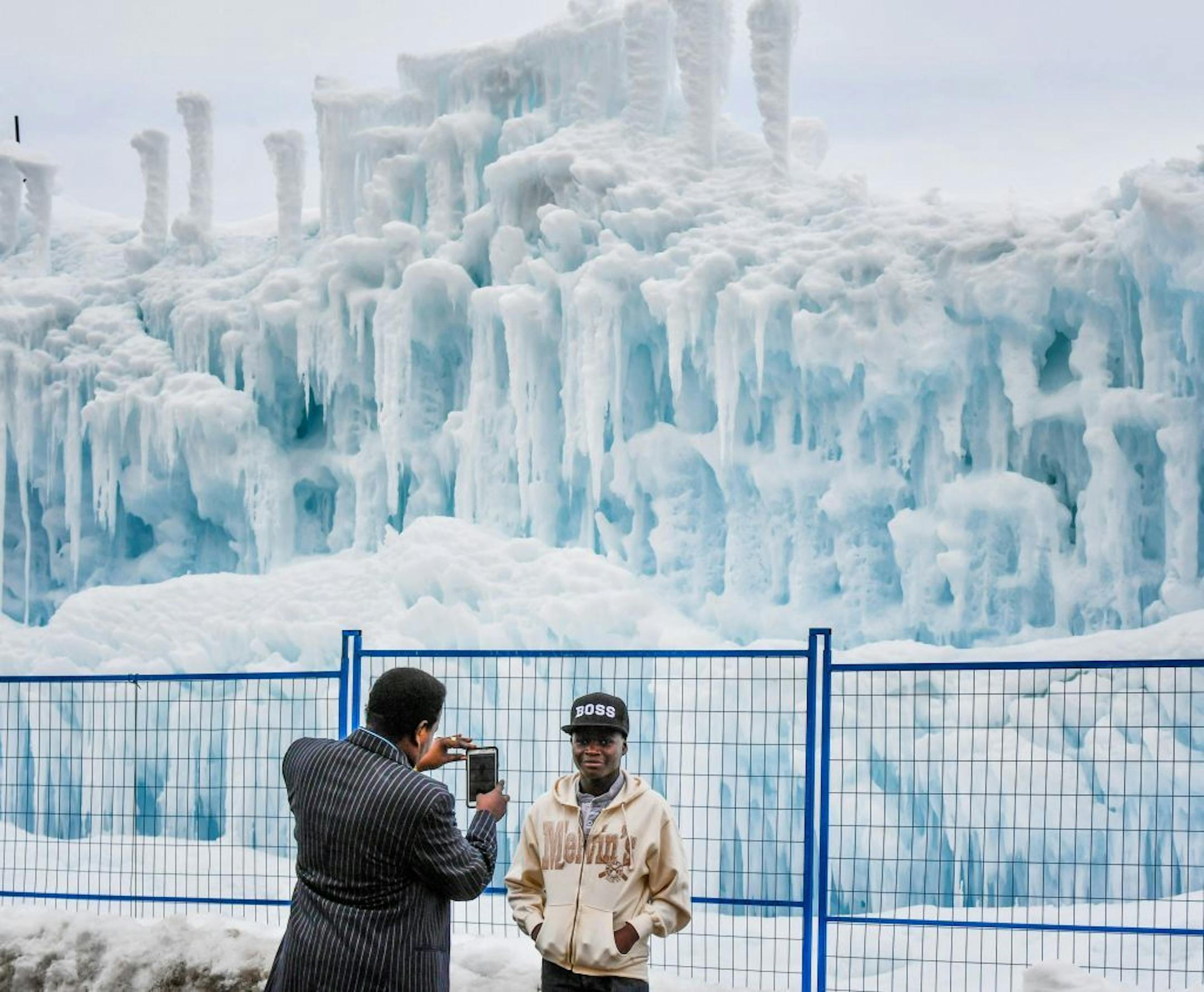 Maurice William of St. Paul took a photo of his son Sam in front of the slowly melting Ice Castles of Stillwater.