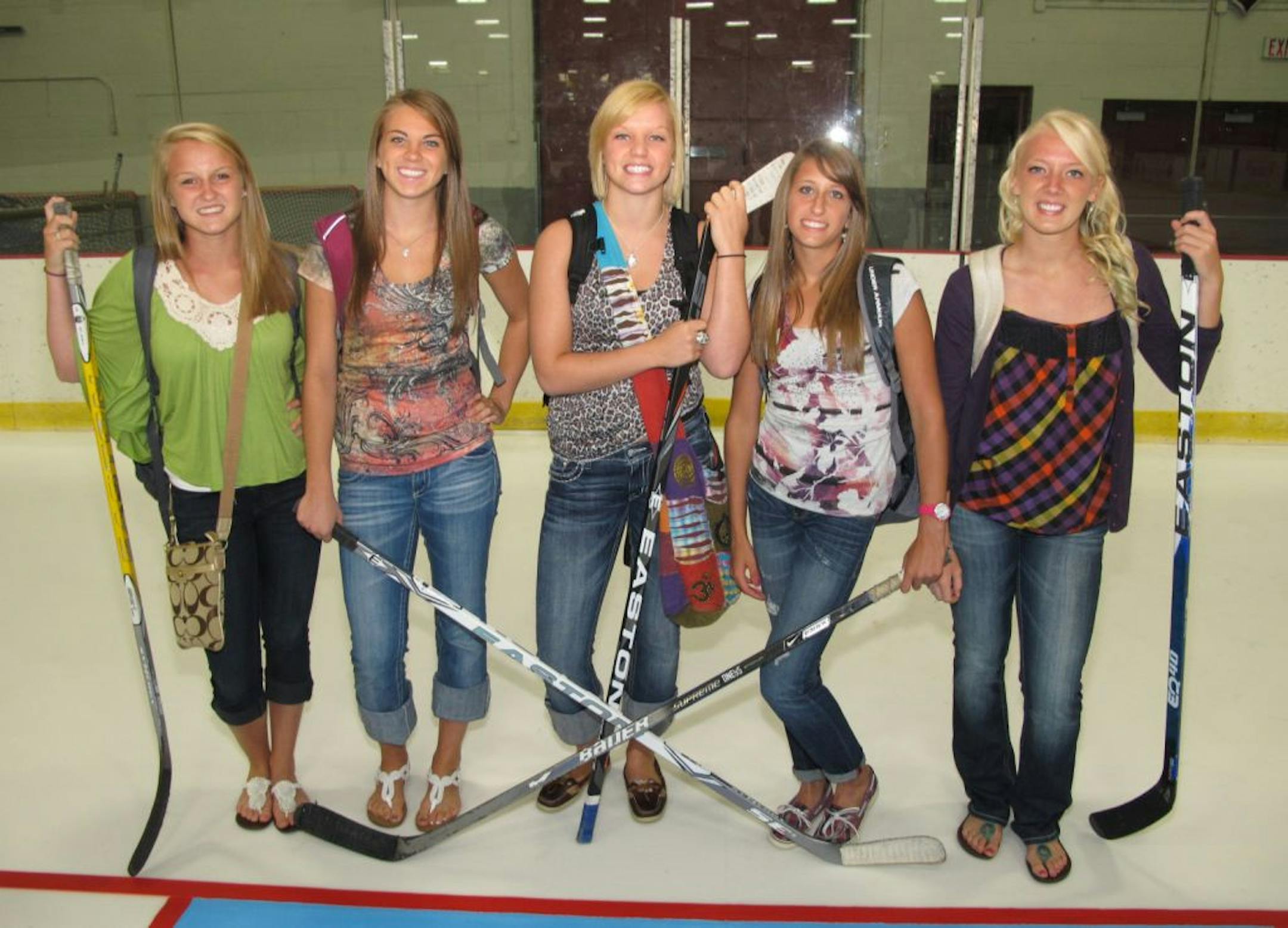 Members of the South St. Paul High School hockey team show off their cool back-to-school looks: Abby Palmquist, Lauren Wilcox, Samantha Lashomb, Brigette Miller, Abigail Wisneski.