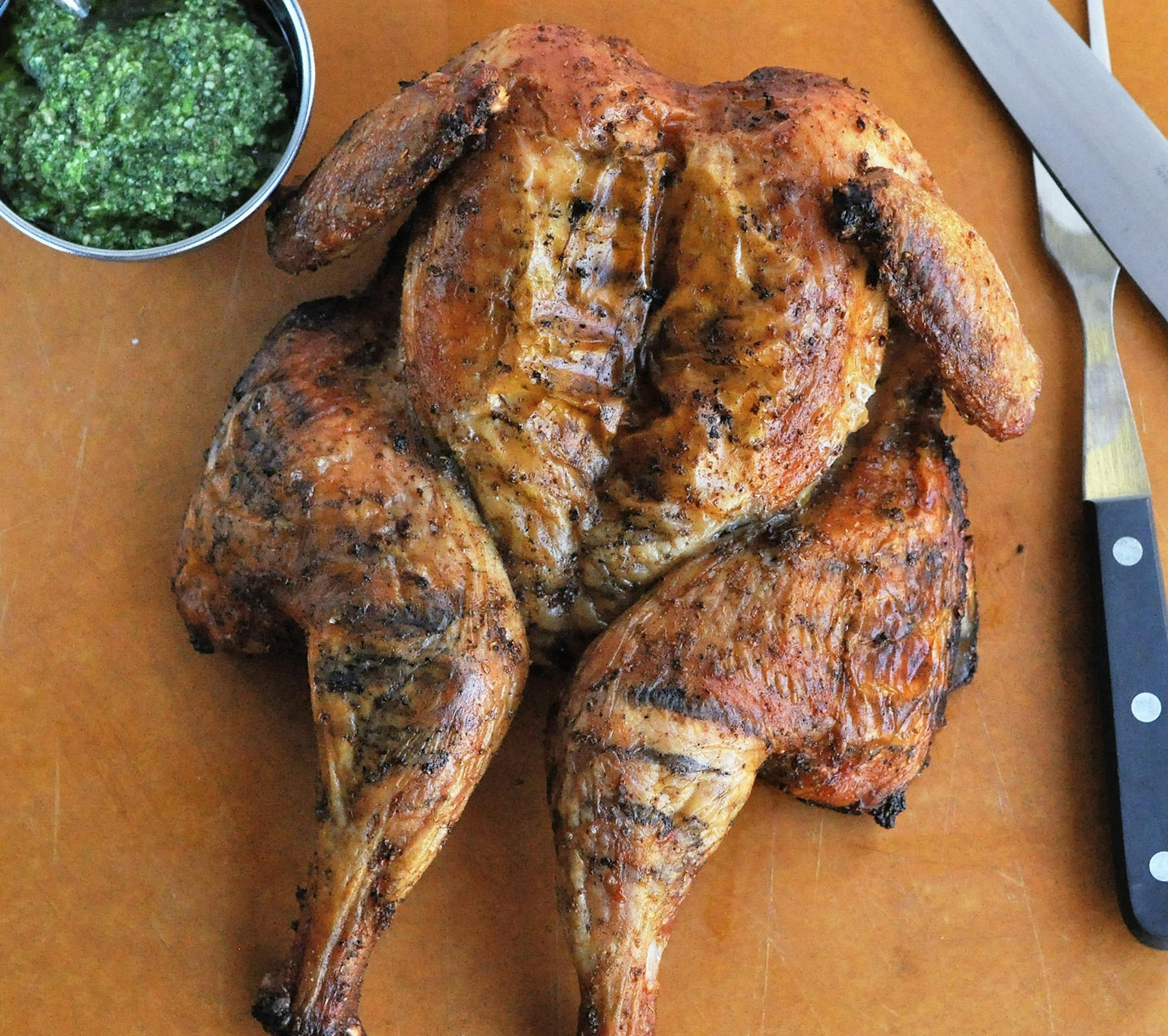 Meredith Deeds, Special to the Star Tribune Grilled Chicken with Cilantro-Mint Pesto.
