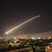 Damascus sky lights up with service to air missile fire as the U.S. launches an attack on Syria targeting different parts of the Syrian capital Damasc