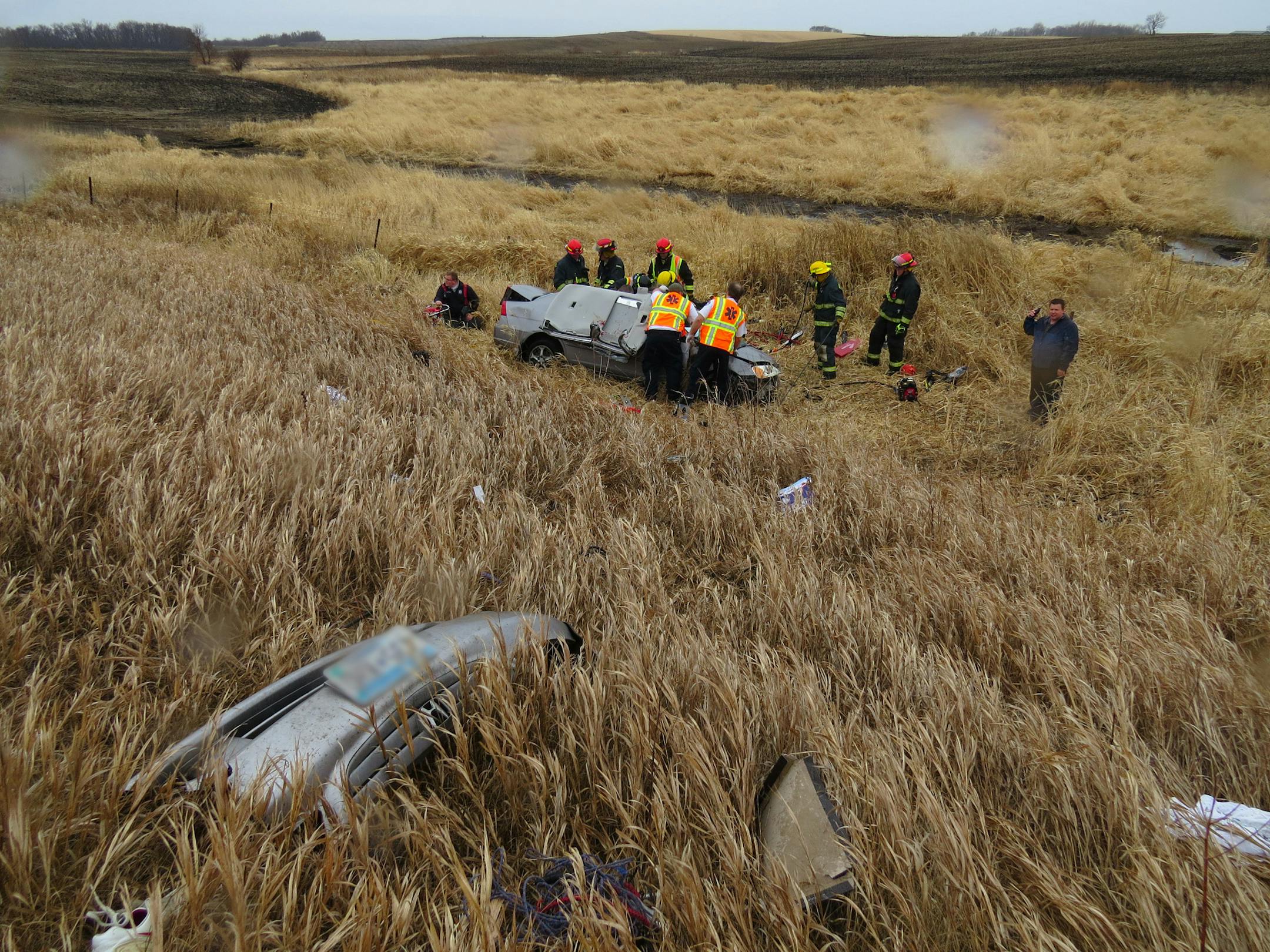 Elias Youngblom's Honda Civic landed 50 yards of I-94 after he was hit by a drunken driver heading the wrong way on I-94 near Fergus Falls on March 15, 2015.