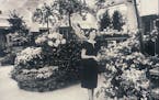 The first flower show in 1960 on Dayton's main floor. Linda Bachman Felker posed among the flowers.
