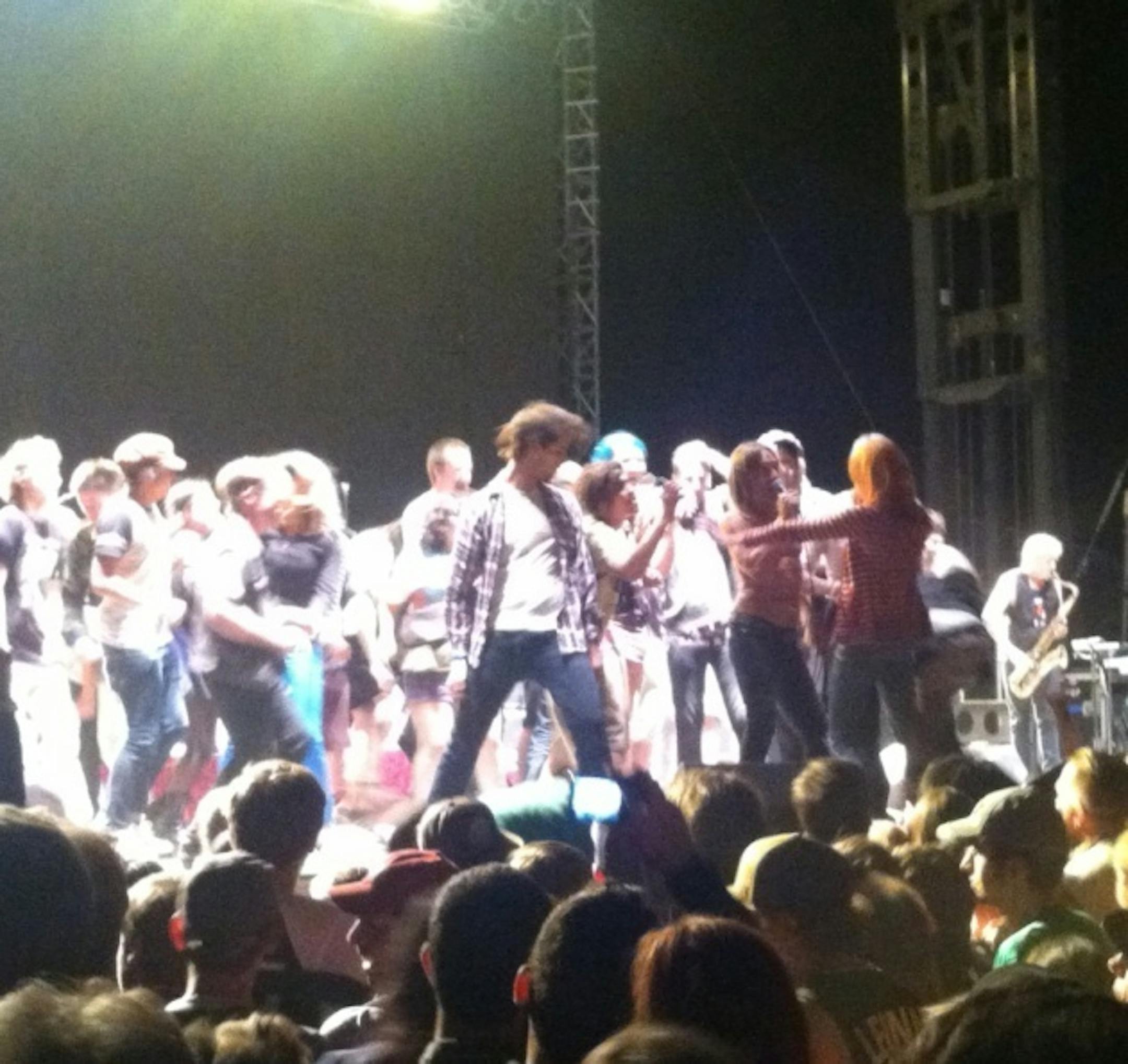 Iggy Pop invited fans onstage to dance during "Funhouse."