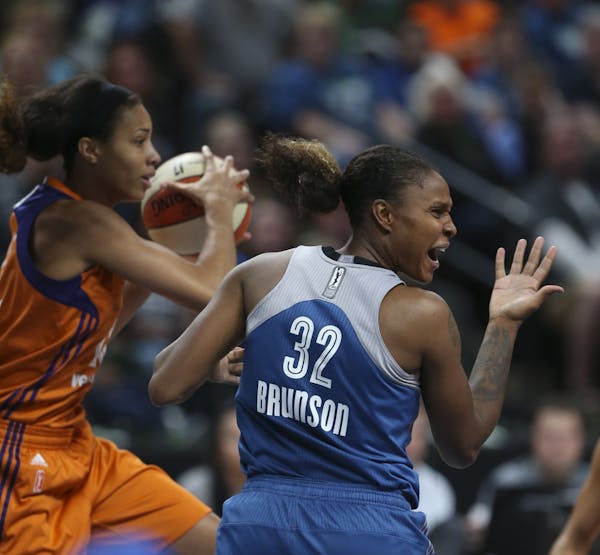 Minnesota Lynx forward Rebekkah Brunson (32) thought a foul should have been called in the fourth quarter.