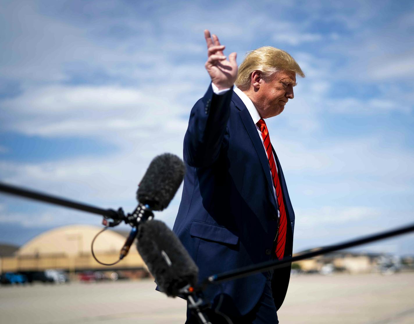 President Donald Trump speaks to reporters after walking off Air Force One at Joint Base Andrews in Maryland, Sept. 26, 2019. The whistle-blower&#x2019;s complaint accused President Trump of trying to compel Ukraine&#x2019;s leader to help investigate a 2020 rival, and the White House of trying to &#x201c;lock down&#x201d; records of the call. (Doug Mills/The New York Times)