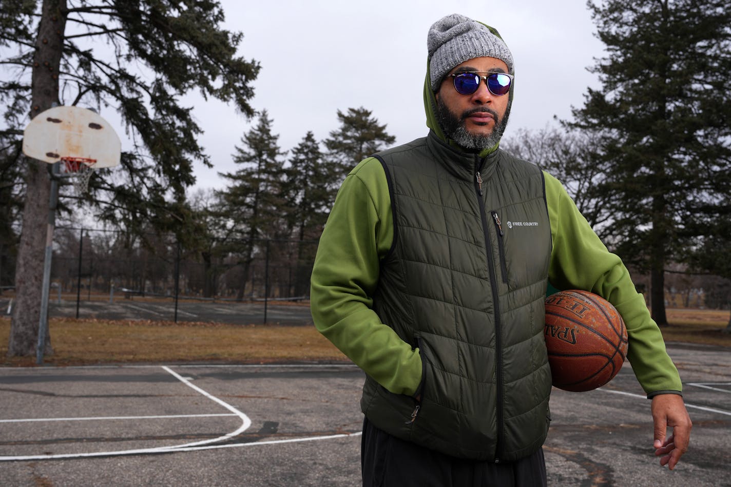 Ralph Crowder III, whose father Ralph Crowder Jr. started Minnesota’s first AAU youth basketball team the McRae All-Stars in the 1980's, stands for a portrait Friday, Feb. 9, 2024 at the McRae Recreation Center in south Minneapolis.  ] ANTHONY SOUFFLE • anthony.souffle@startribune.com