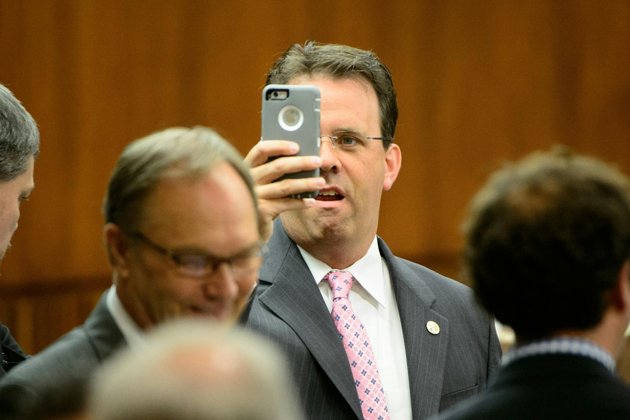 Rep. Pat Garofalo recorded the scene at the stare of the special session in the temporary House chambers in the State Office Building.