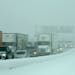 Westbound traffic is backed up on the I-80 near the Donner Pass exit on Friday, March 1, 2024, in Truckee, Calif.