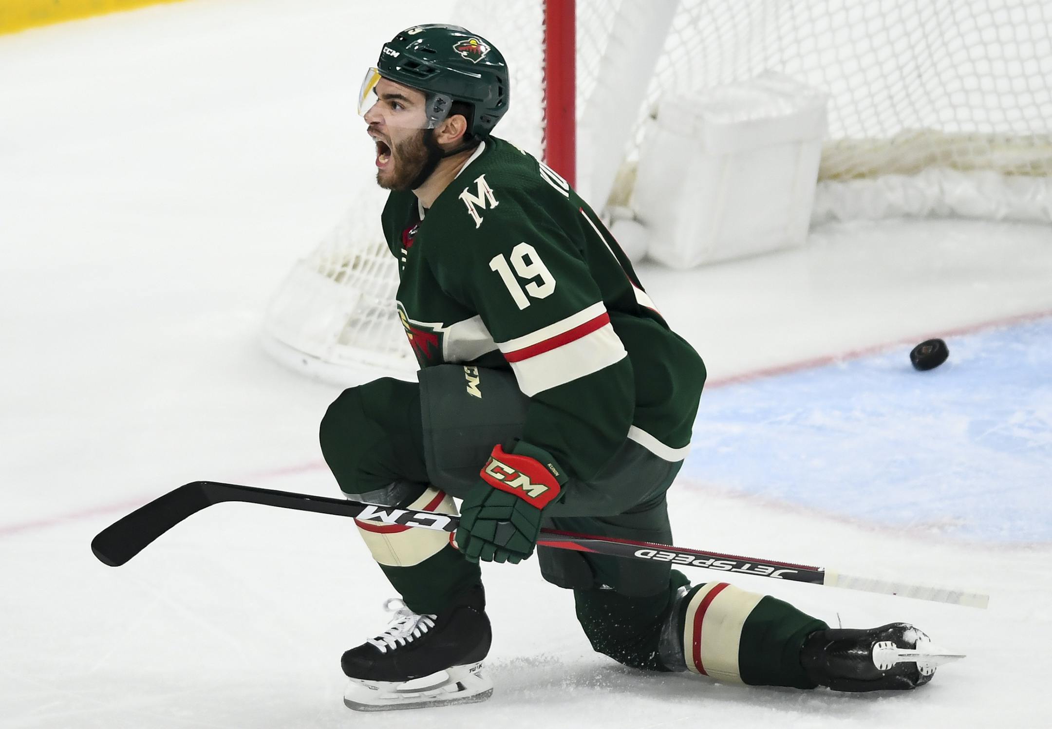 Minnesota Wild center Luke Kunin (19) scored a goal against Nashville Predators goaltender Juuse Saros (74) in the first period. ] Aaron Lavinsky • aaron.lavinsky@startribune.com The Minnesota Wild played the Nashville Predators on Tuesday, March 3, 2020 at the Xcel Energy Center in St. Paul, MInn.
