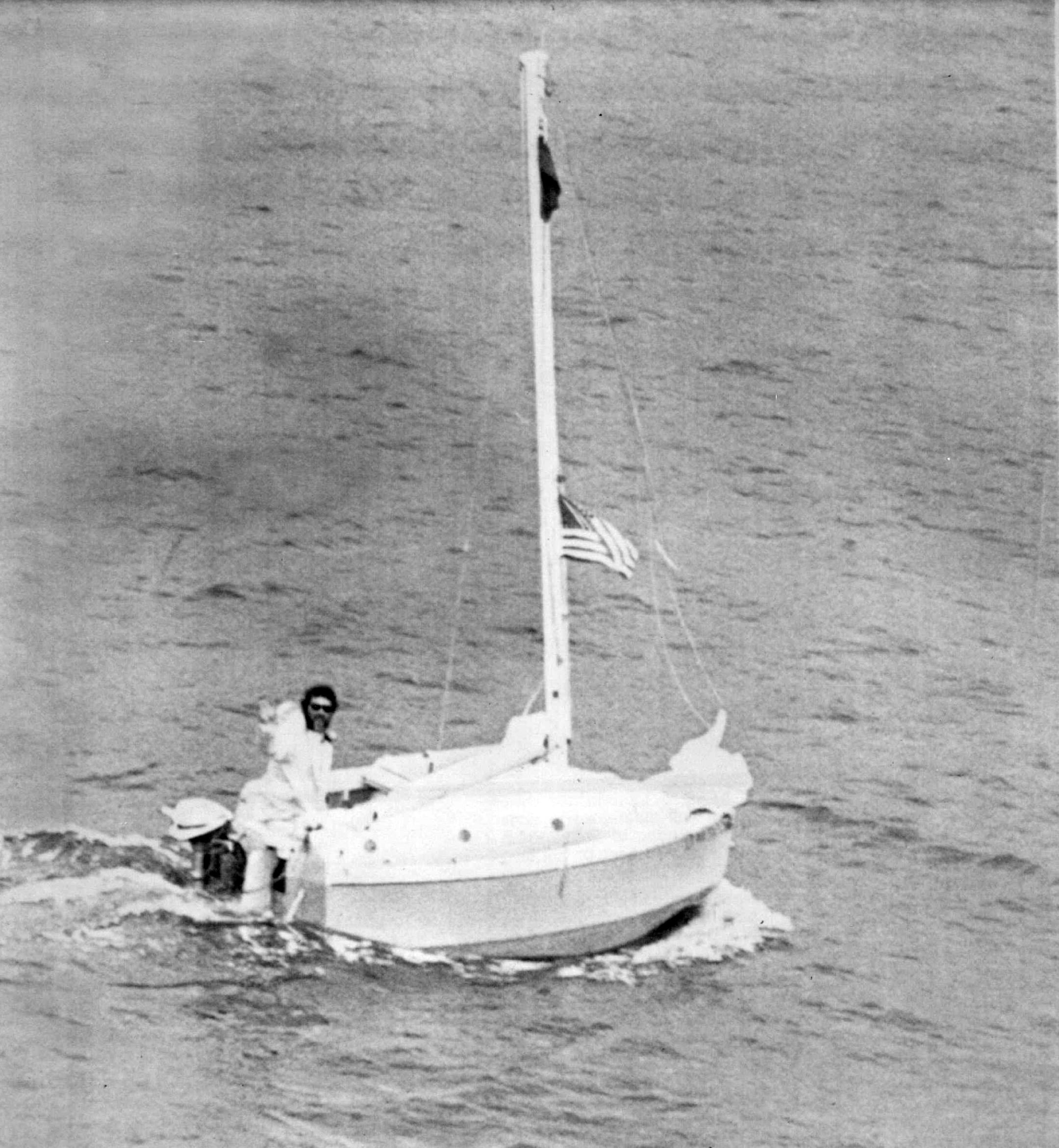 Gerry Spiess is pictured July 24, 1979, in his "Yankee Girl," 20 miles off Falmouth, England.