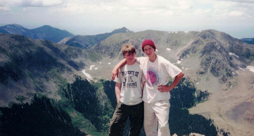 Peter LaFontaine, right, posed for a picture during a mountain hike in the summer of 1998 when he was 15 and part of a wilderness expedition. 