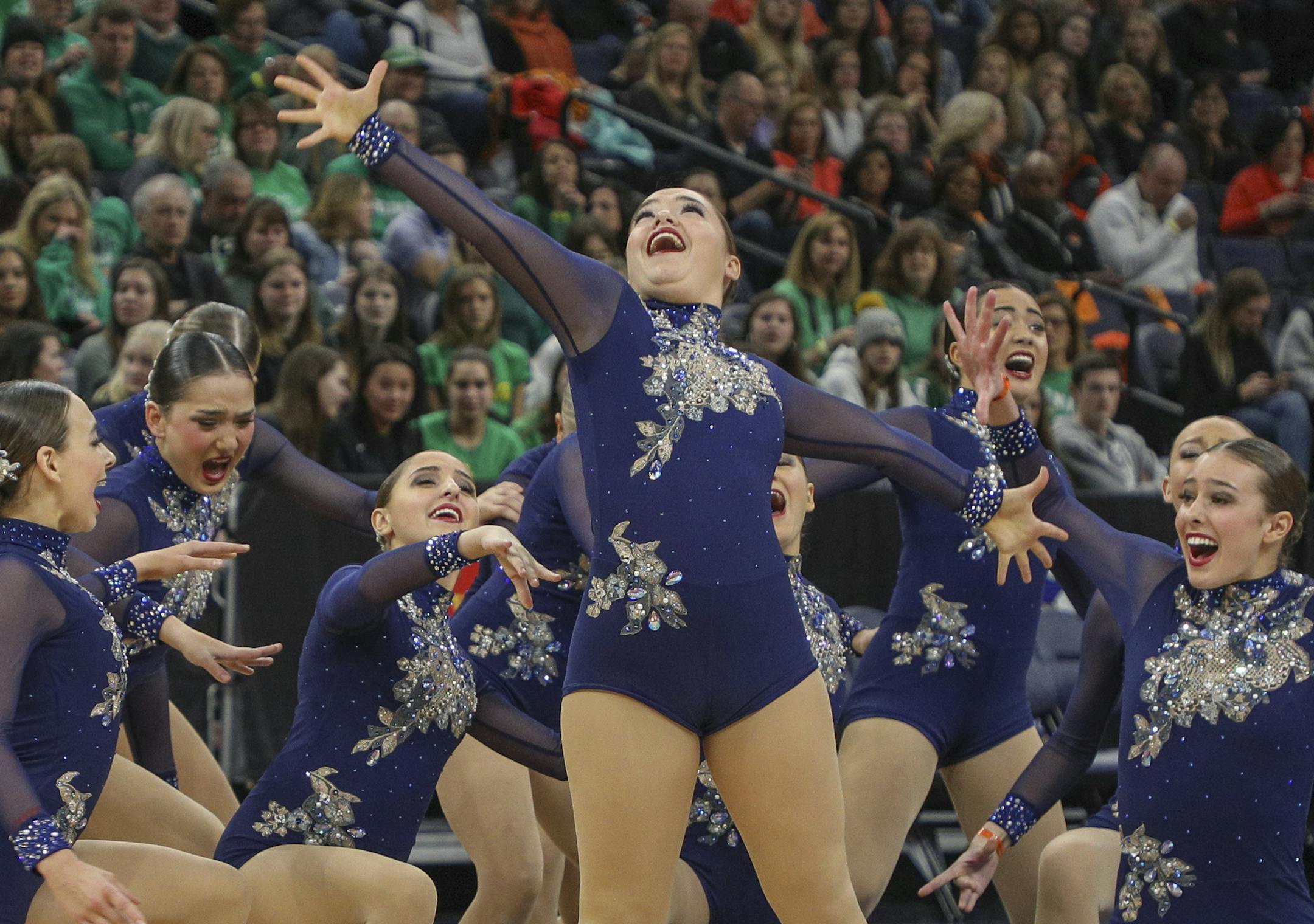 The Benilde-St. Margaret's Knightettes perform at the State Jazz Tournament. [ Special to Star Tribune, photo by Matt Blewett, Matte B Photography, matt@mattebphoto.com, Dance, Target Center, February 15, 2019, Minneapolis Minnesota, SAXO 1008248102 PREP021619.dance