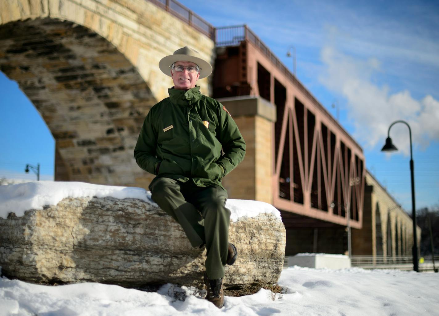 John Anfinson, superintendent of the Twin Cities' only national park, the Mississippi River and Recreation Area, which stretches 72 miles along the river as it flows through the metro area and includes the Stone Arch Bridge. ] GLEN STUBBE * gstubbe@startribune.com Wednesday, December 31, 2014