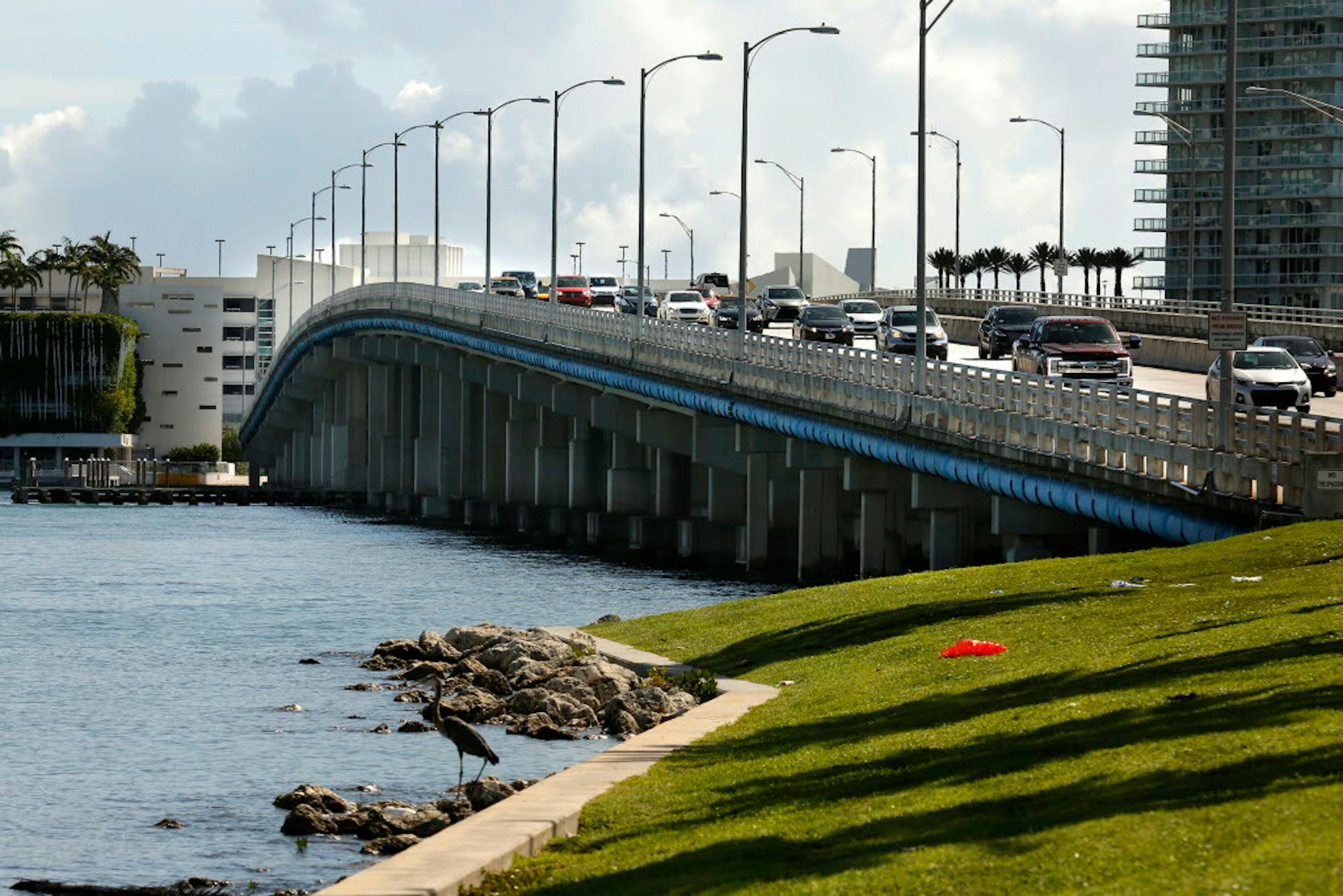 Cars are lined up as people leave Miami Beach on Thursday, Sept. 7, 2017. Preparations are underway for Hurricane Irma, as it makes its way toward Florida.
