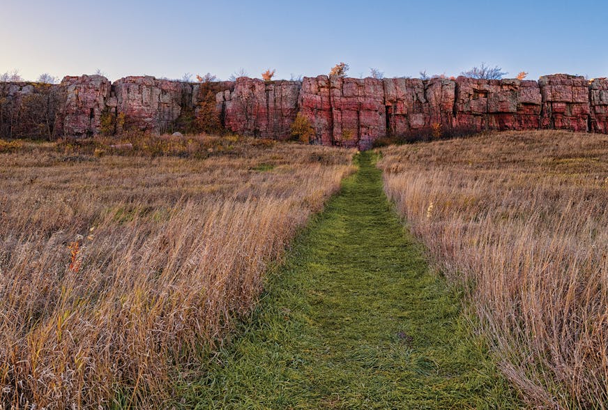 Quartzite cliffs above the prairie at Blue Mounds State Park in southwest Minnesota.