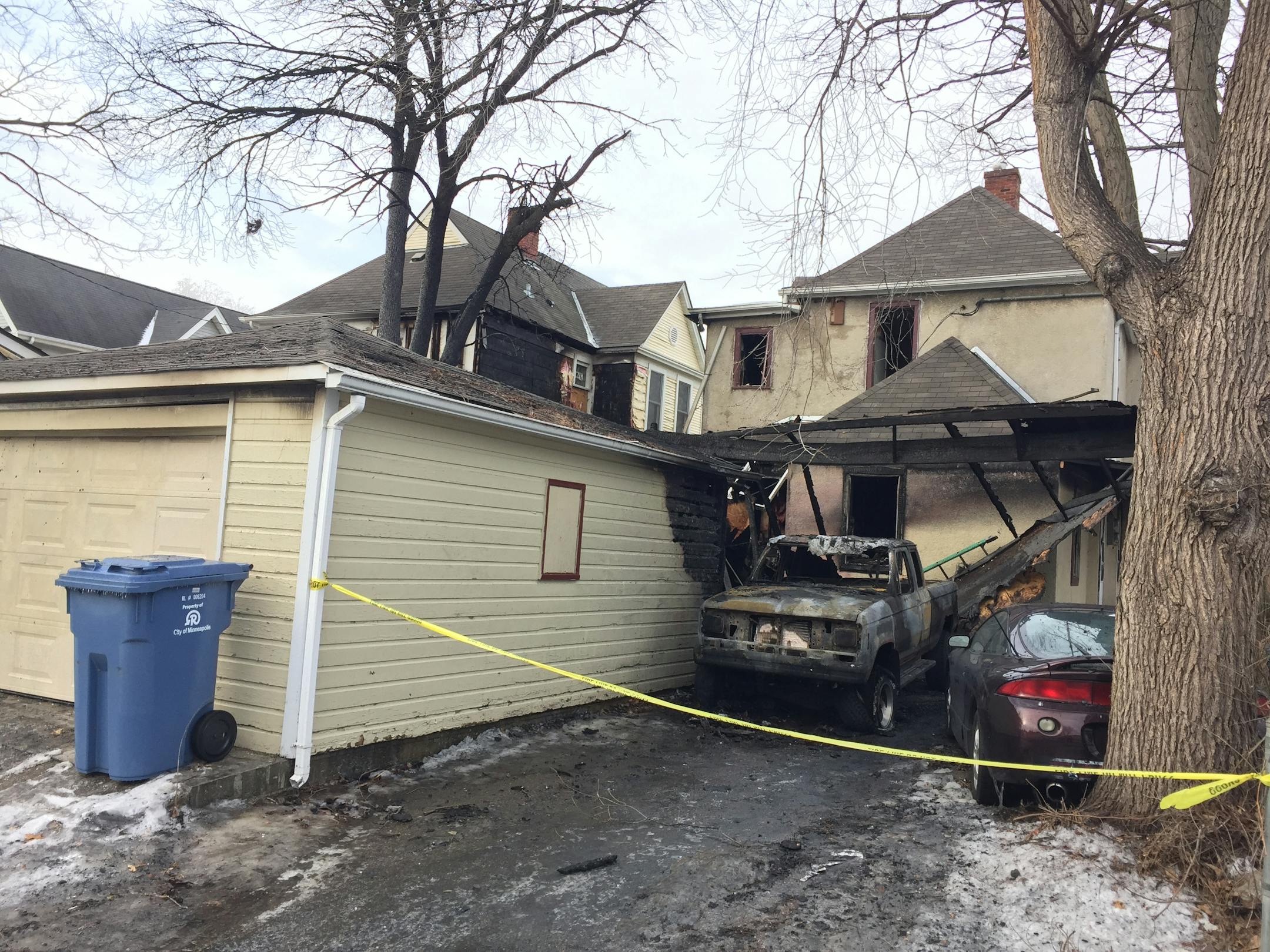 The back of the house in the 3400 block of Chicago Avenue in Minneapolis was particularly hard hit by fire Sunday.
