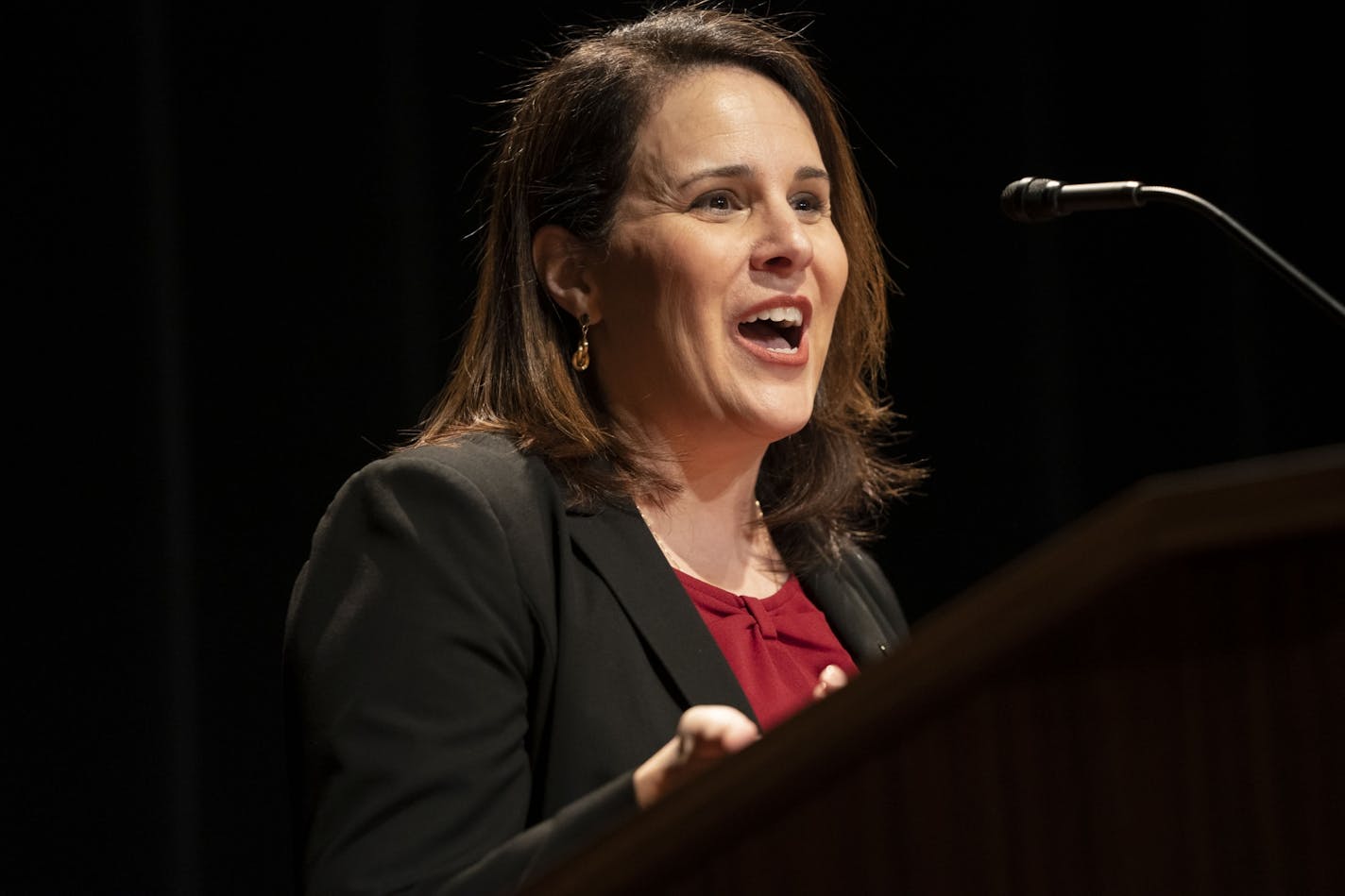 Joan Gabel, sole finalist for University of Minnesota president, met with faculty, students and the public in a public Question and Answers session at Coffman Theatre on the University of Minnesota campus in Minneapolis, Minn. on December 11, 2018.