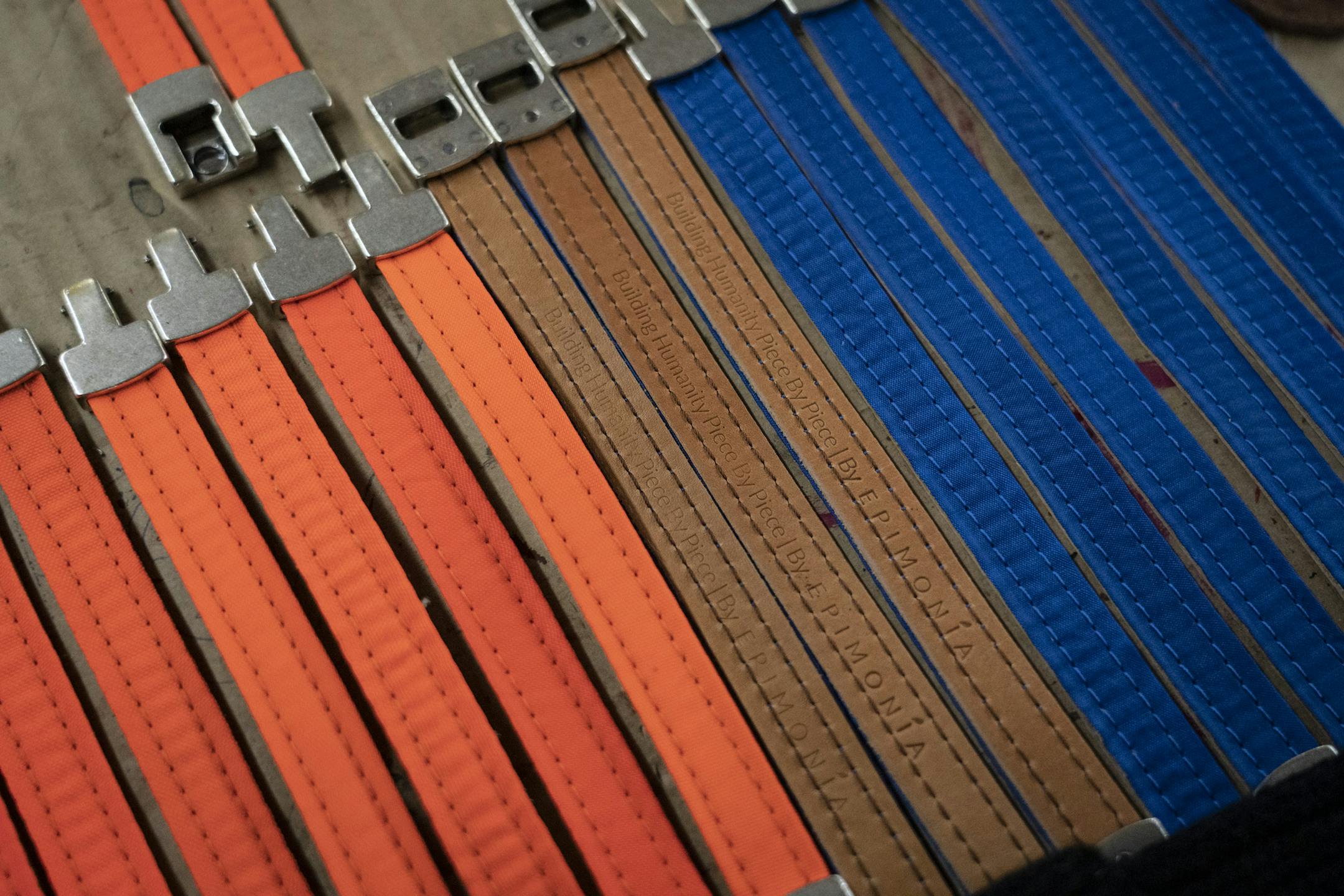 Mohamed Malim, 23, founded a company called Epimonia that makes bracelets and hats out of repurposed life jackets the refugees have likely used during boat trips to Greece. These are the bracelets photographed in Maplewood, Minn., on Tuesday, November 26, 2019. ] RENEE JONES SCHNEIDER ¥ renee.jones@startribune.com