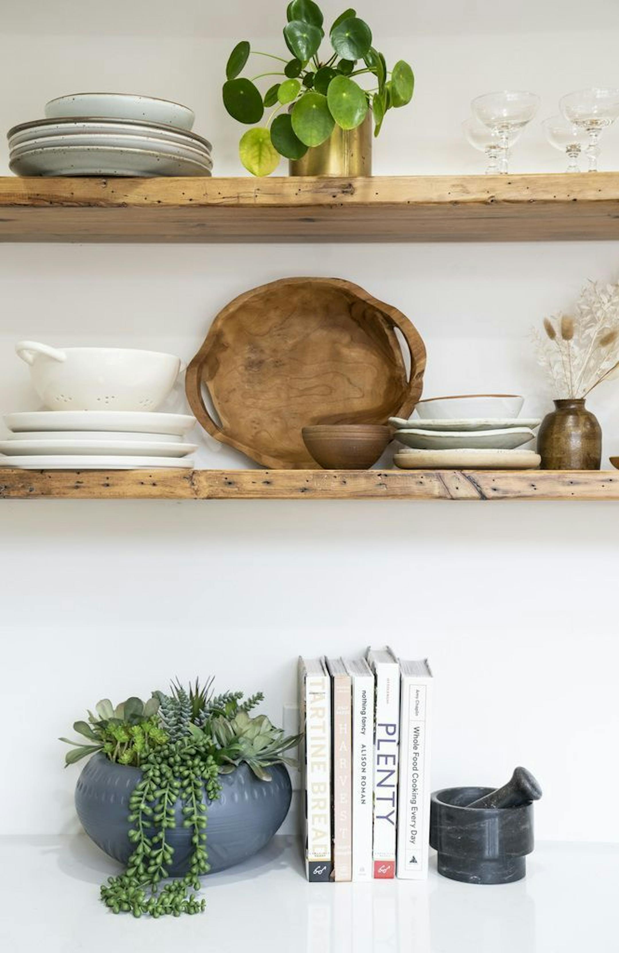 Open shelving in the new kitchen.