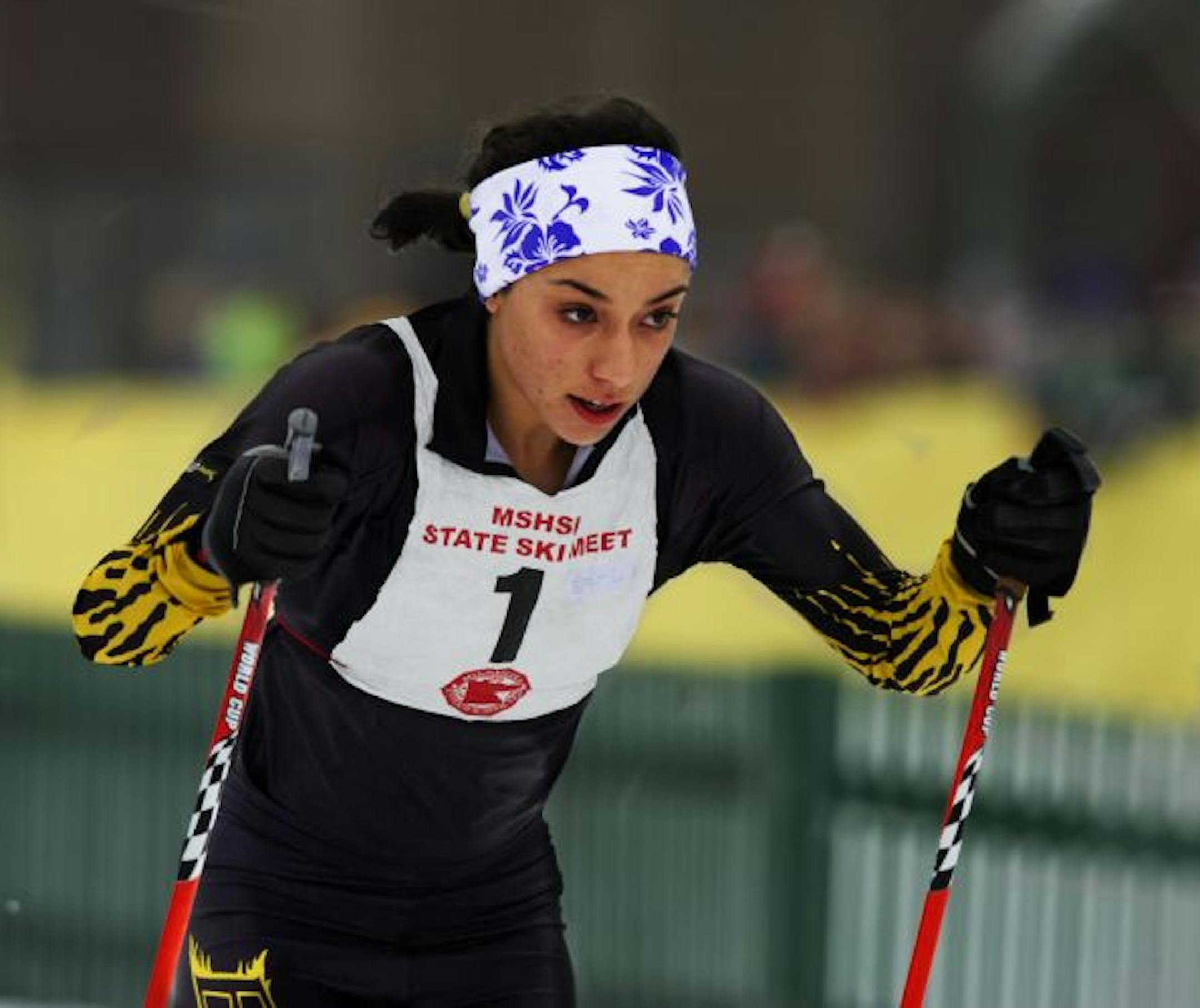 Sharmila Ahmed of Burnsville wore a determined look at the starting line in the classical race. She went on to win the pursuit title.