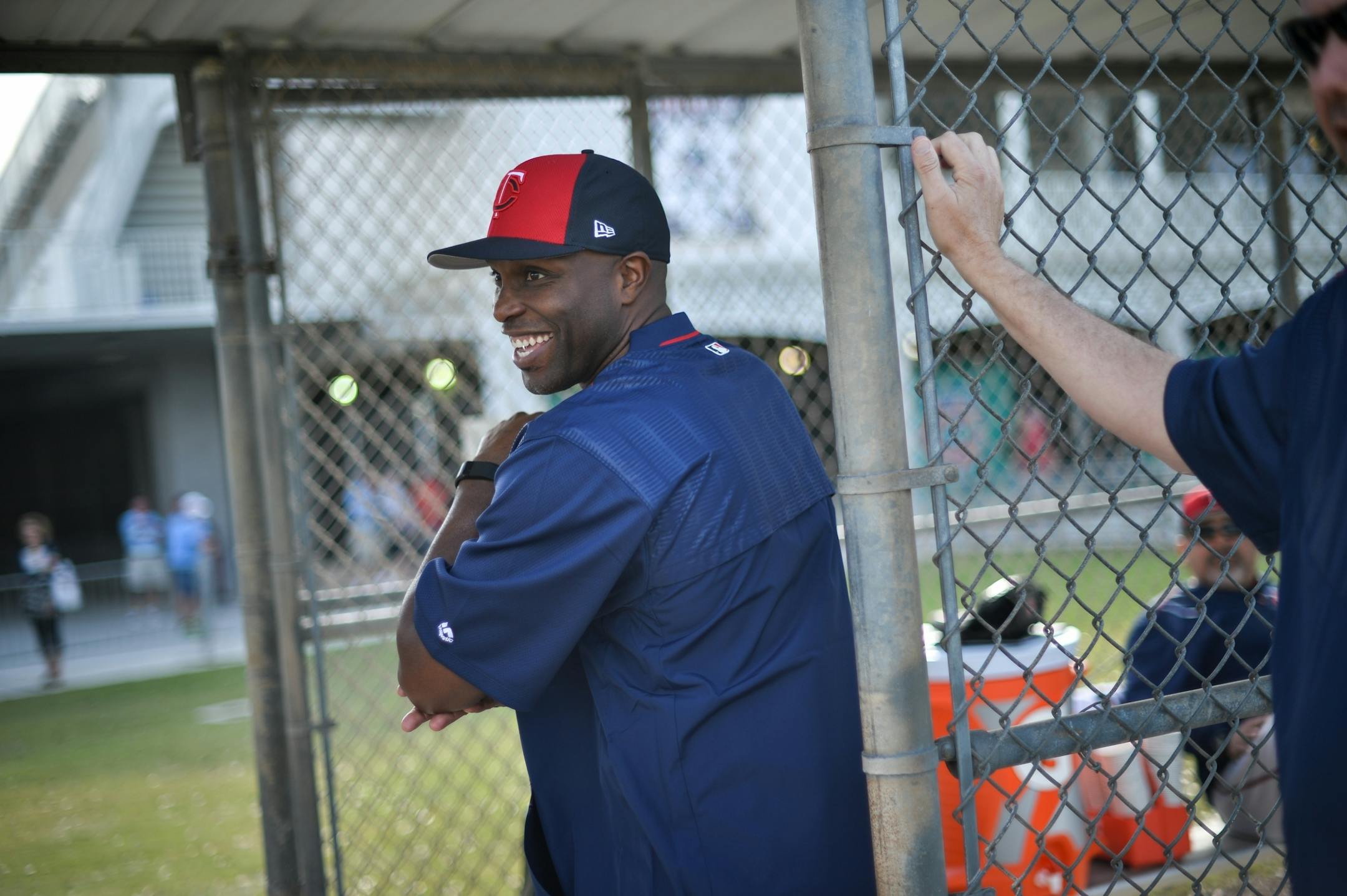 Twins special instructor Torii Hunter laughed as he talked to a Twins staffer Thursday.