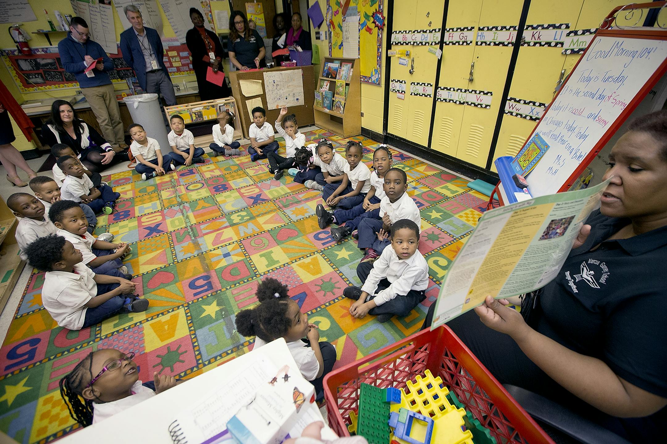 Pre-kindergarten teacher Priscilla Horton gave her class a lesson in sharing at Marcus Garvey Elementary School, Tuesday, March 21, 2017 in Chicago, IL.