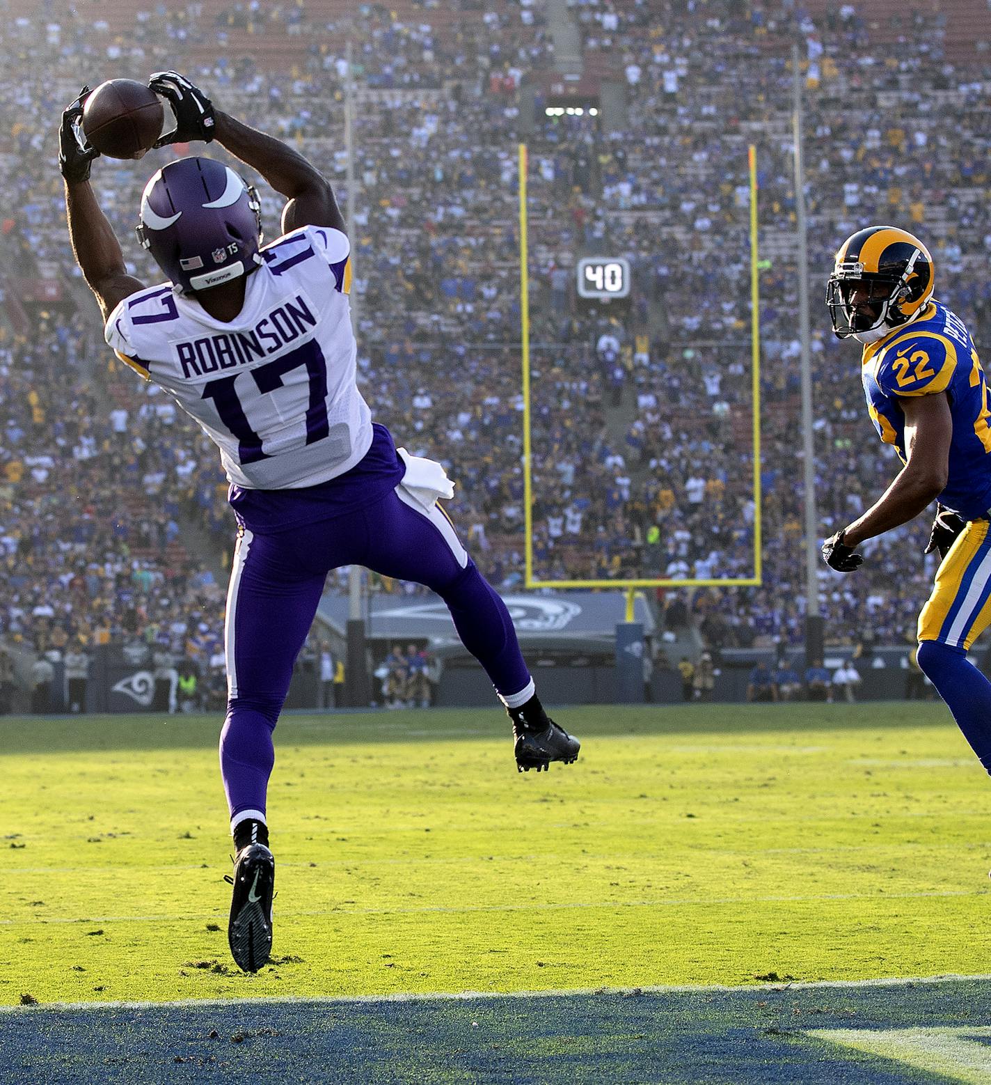 Aldrick Robinson caught a 16-yard touchdown pass in the first quarter. ] CARLOS GONZALEZ &#xef; cgonzalez@startribune.com &#xf1; September 2, 2018, Los Angeles, CA, LA Memorial Coliseum, NFL, Minnesota Vikings vs. Los Angeles Rams