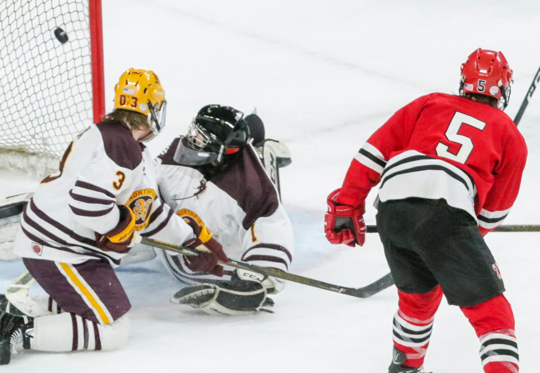 Monticello/Annandale/Maple Lake player Ben Ward scores a goal in the second period during the Minnesota Boy's State Hockey Tournament. ] MATT WEBER &#xef;