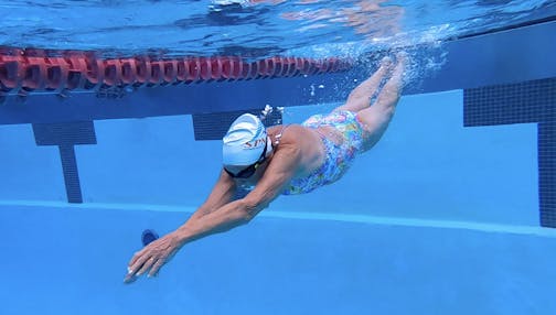 Maurine Kornfeld, 97, working out at the Rose Bowl Aquatics Center in Pasadena, CA May 6 2019. She is a member of the Rose Bowl Masters Swim Team. She&#x2019;s a champion swimmer, who didn&#x2019;t learn to put her face in the water until she reached retirement age. She&#x2019;s a world record holder in the pool. (Francine Orr/Los Angeles Times/TNS) ORG XMIT: 1326388