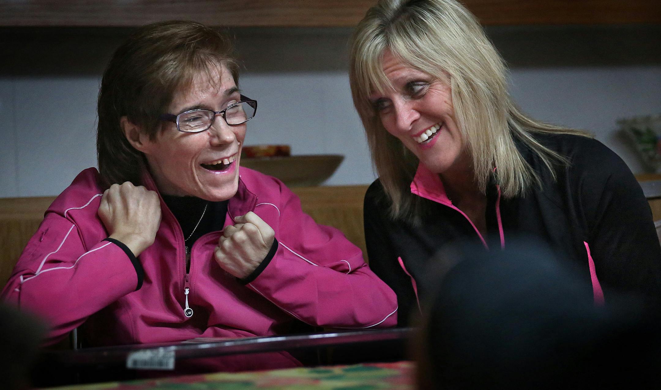 Mary Touve was Rose Sobleski's personal care attendant for a year before quitting to become Rose's best friend. That was 30 years ago. Rose had a brain aneurysm at age 16 and has been using a wheelchair since. ] JIM GEHRZ ï james.gehrz@startribune.com / Robbinsdale, MN / March 7, 2015 /10:30 AM ñ BACKGROUND INFORMATION: NOTE- FOR DUETS COLUMN