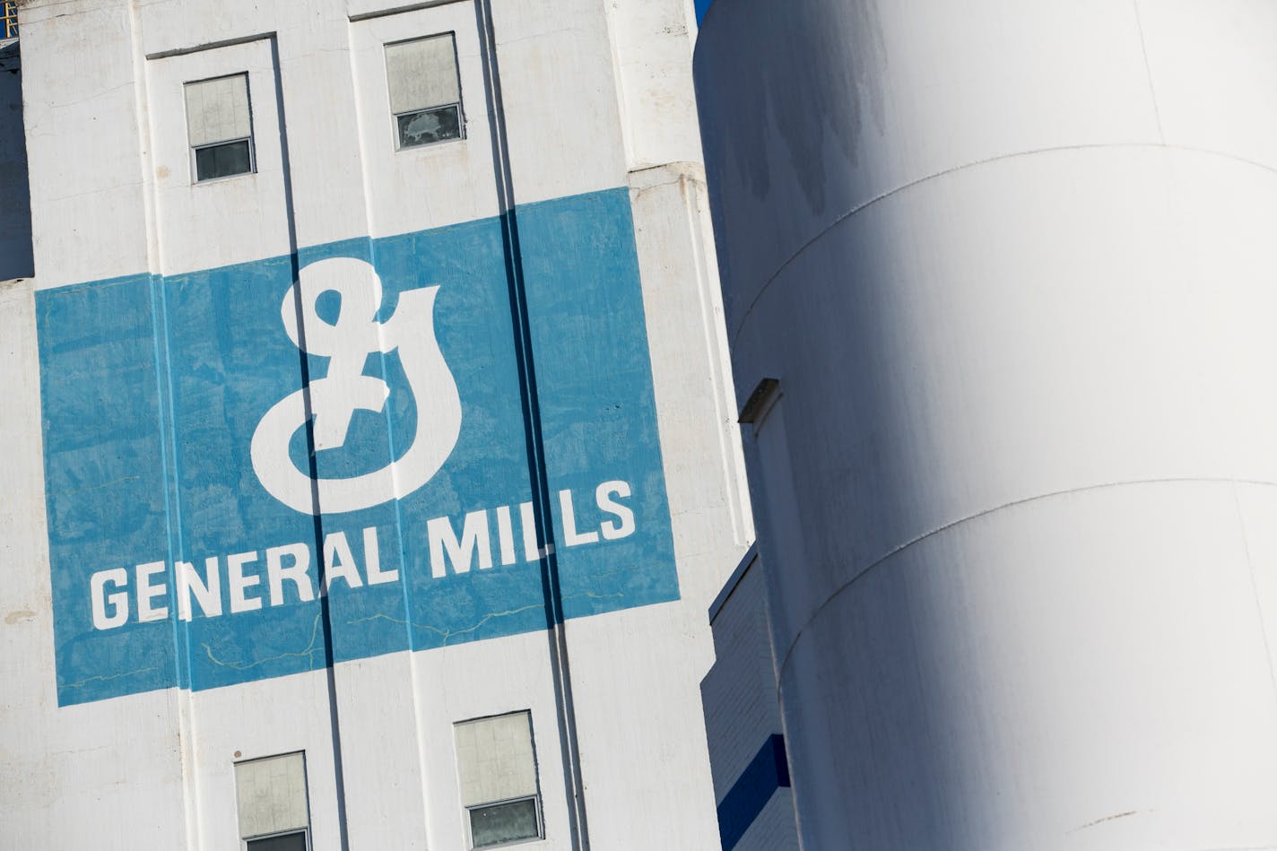 A logo sign outside of a facility occupied by General Mills, Inc., in St. Paul, Minnesota on October 25, 2015. Photo by Kristoffer Tripplaar *** Please Use Credit from Credit Field ***