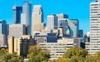 Minneapolis skyline as seen from the east bank of the University of Minnesota.