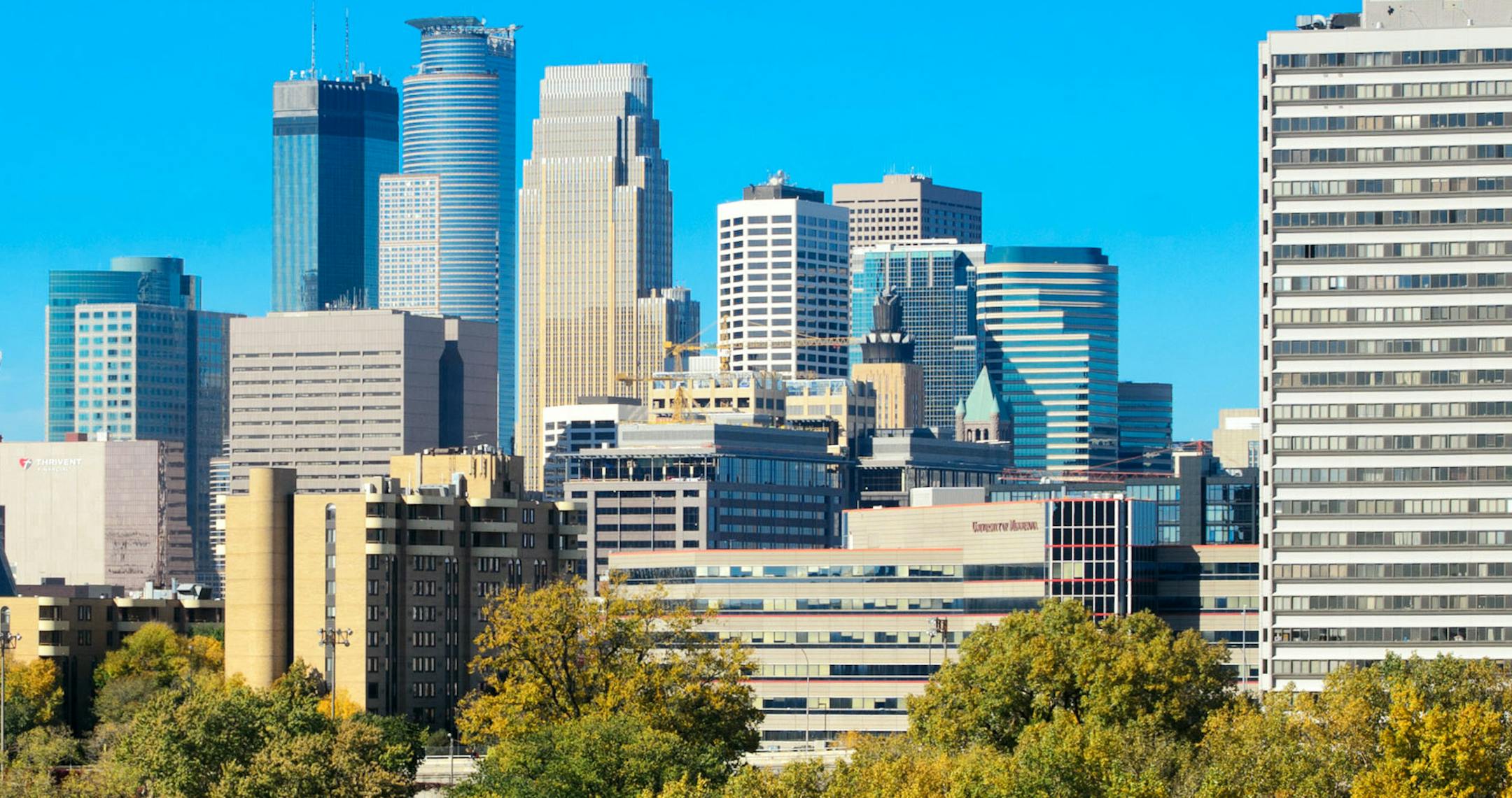 Minneapolis skyline as seen from the east bank of the University of Minnesota.